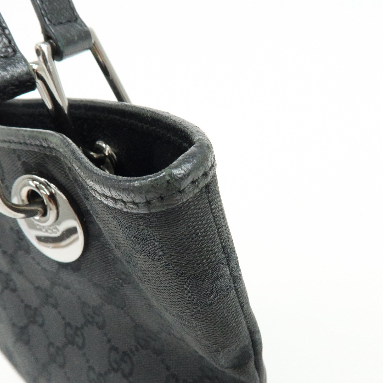 GUCCI GG Canvas Leather Tote Bag Hand Bag Black 120840