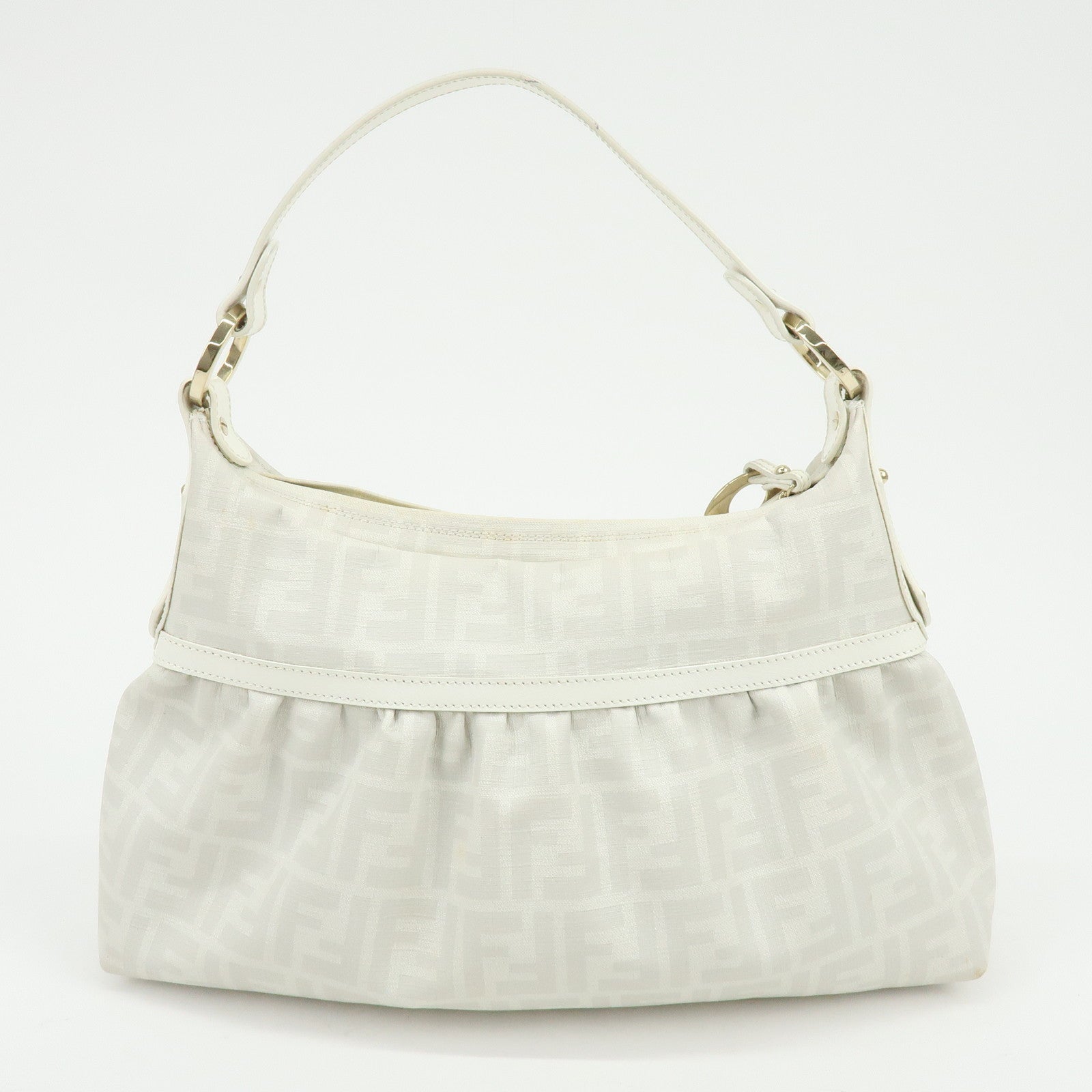 FENDI Zucca PVC Leather Shoulder Bag Hand Bag White 8BR448