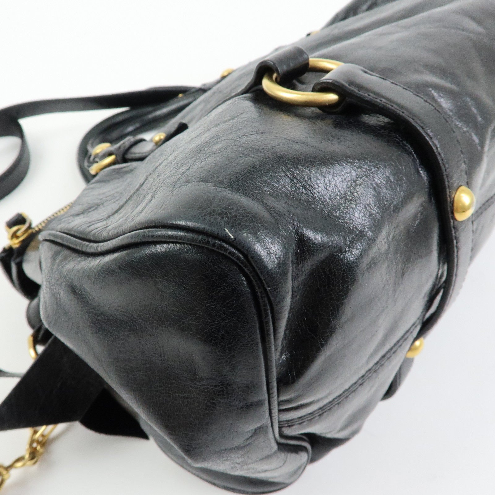 MIU MIU Leather Side Ribbon Large 2Way Hand Shoulder Bag Black RT0365