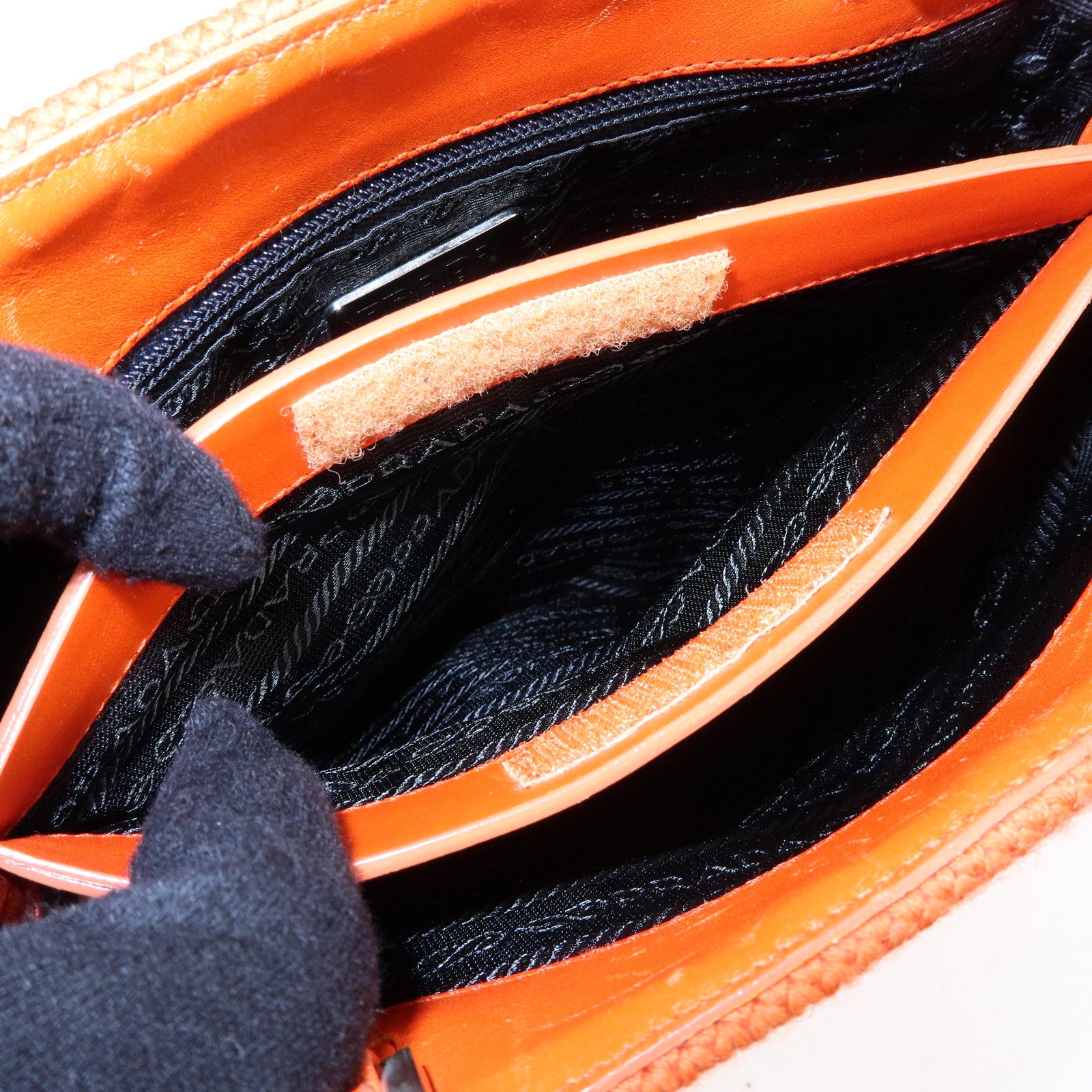 PRADA Triangle Log Wool Leather Hand Bag Shoulder Bag Orange