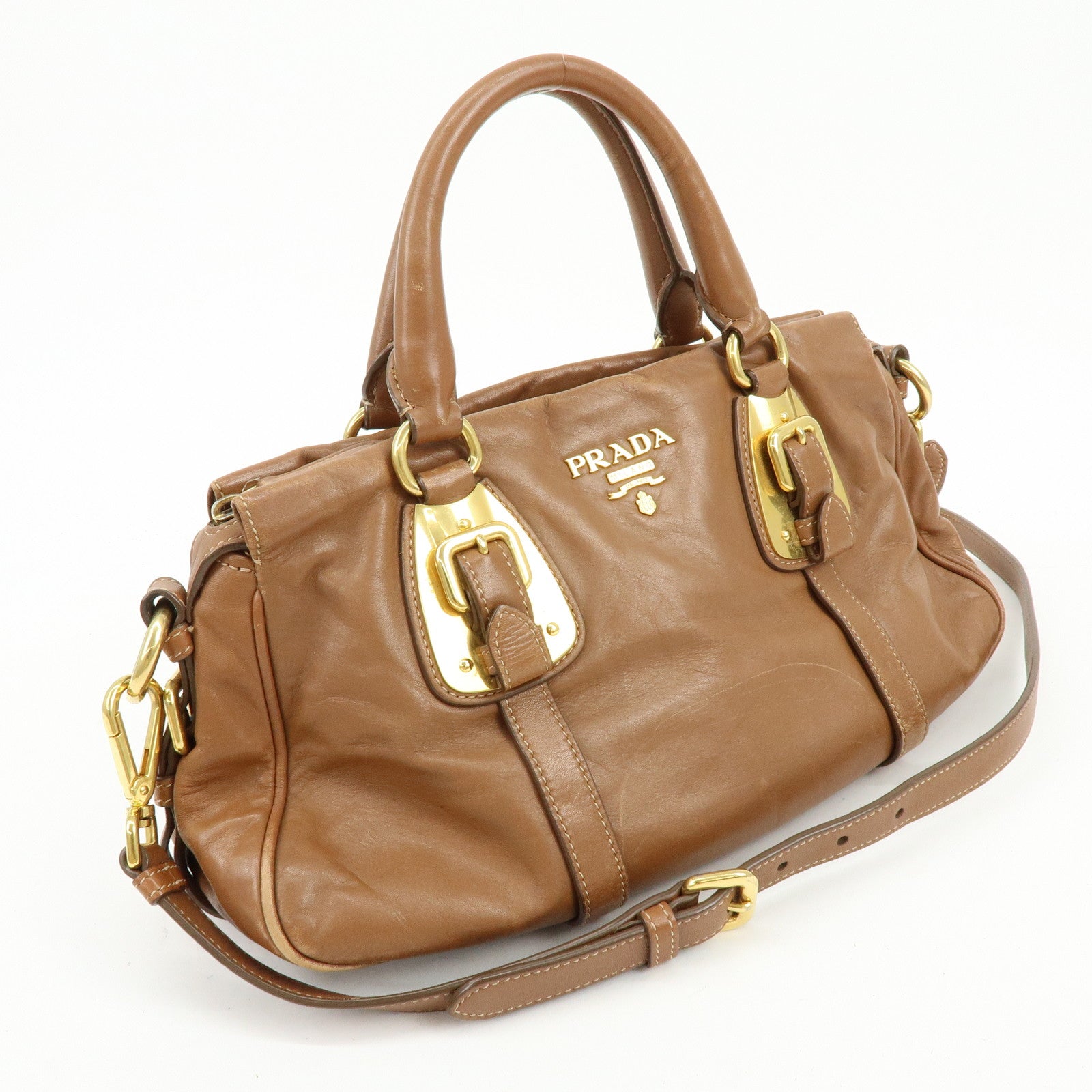 PRADA Leather 2Way Bag Hand Bag Shoulder Bag Brown