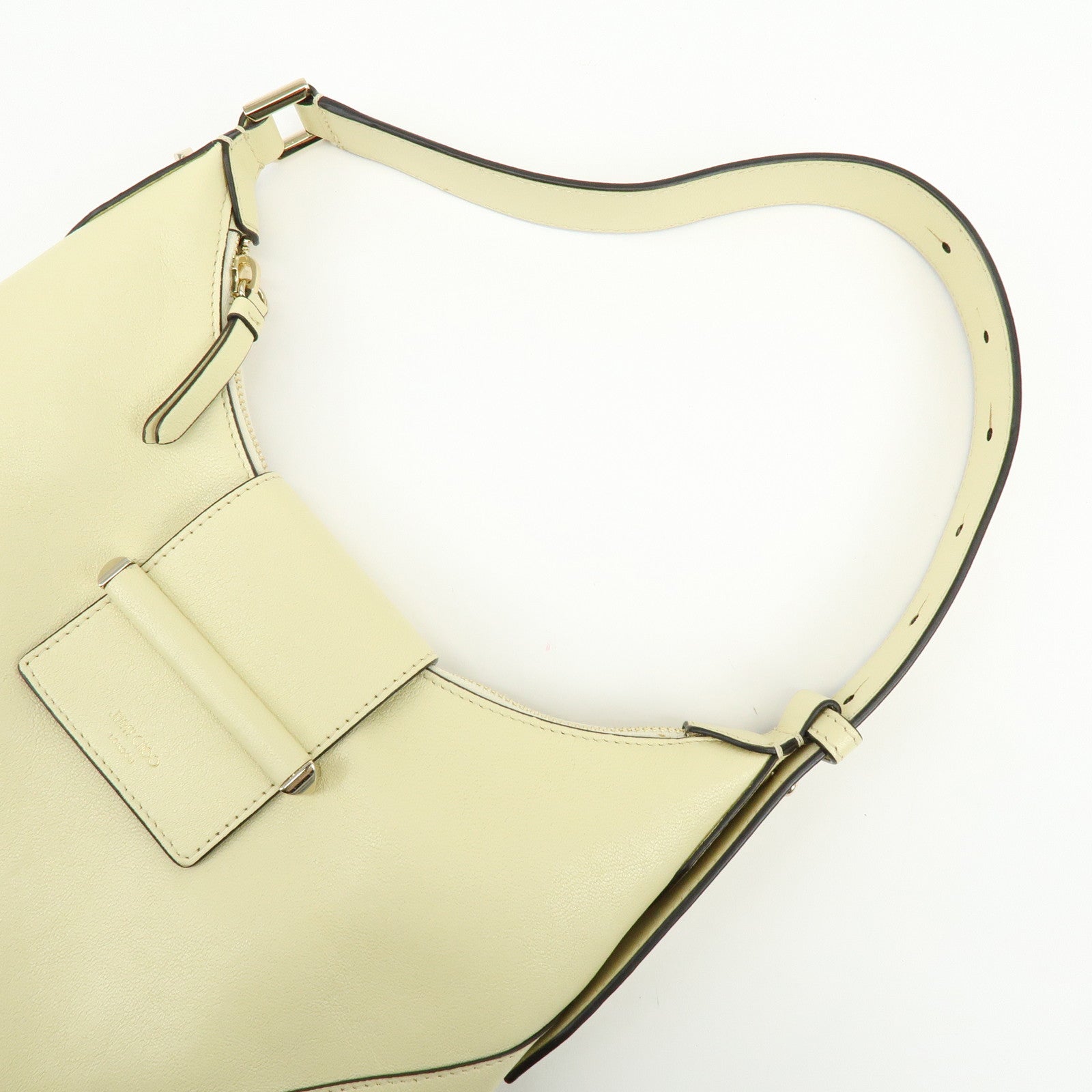 JIMMY CHOO Flap Leather Hand Bag Shoulder Bag Yellow Beige