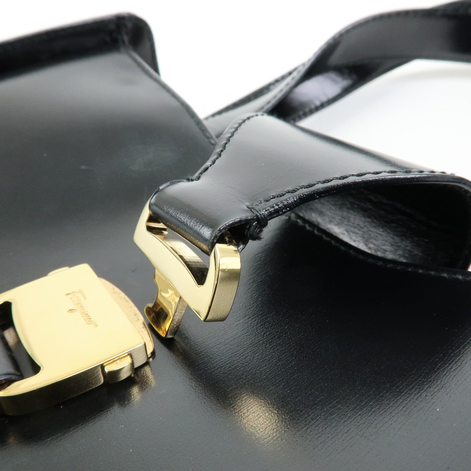 Ferragamo Vara Leather 2way Bag Hand Bag Black