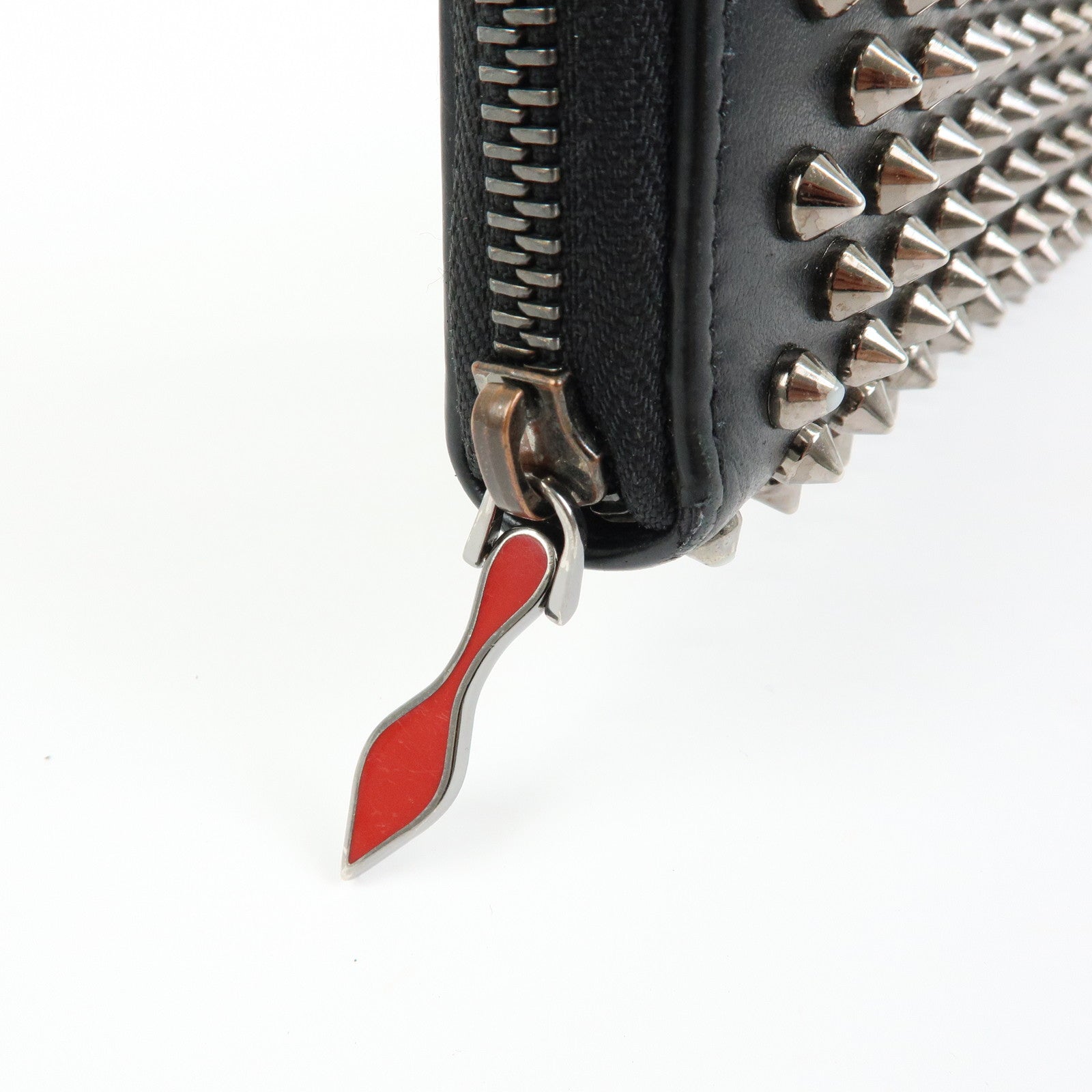 Christian Louboutin Studs Leather Round Zippy Compact Wallet Black
