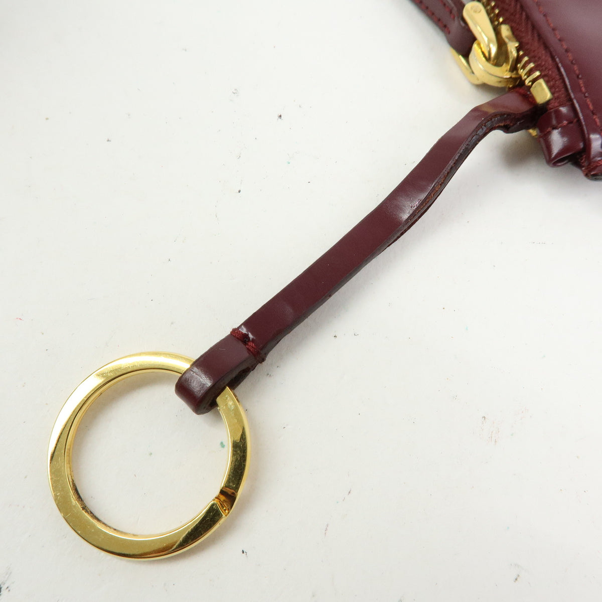 MIU MIU Leather Coin Case Key Ring Pouch Purse Bordeaux Wine Red