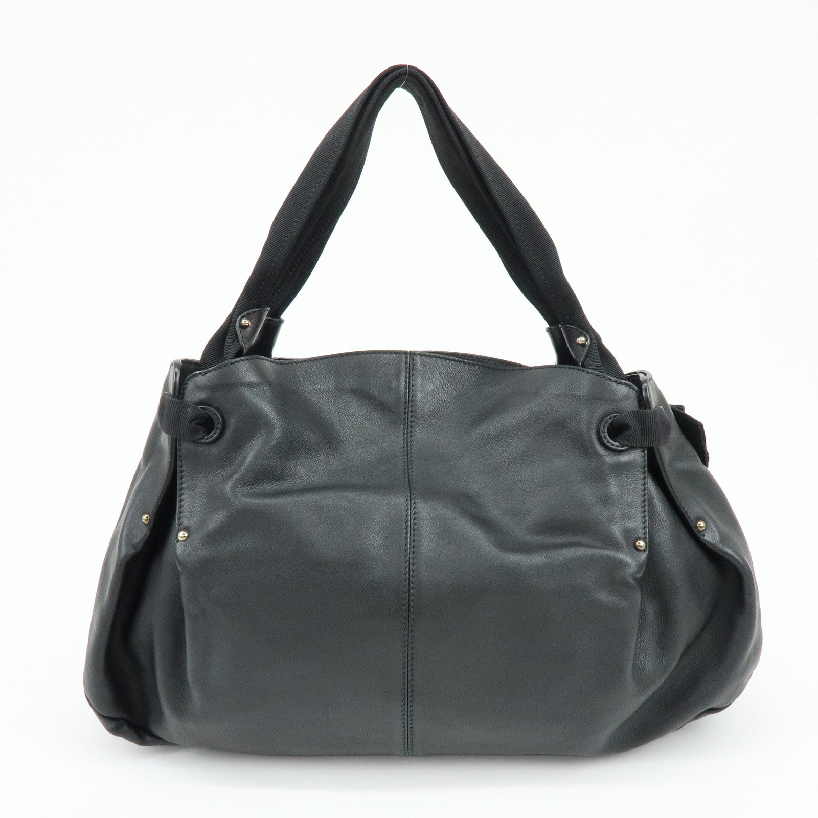 Ferragamo Vara Ribbon Leather Tote Bag Hand Bag Black