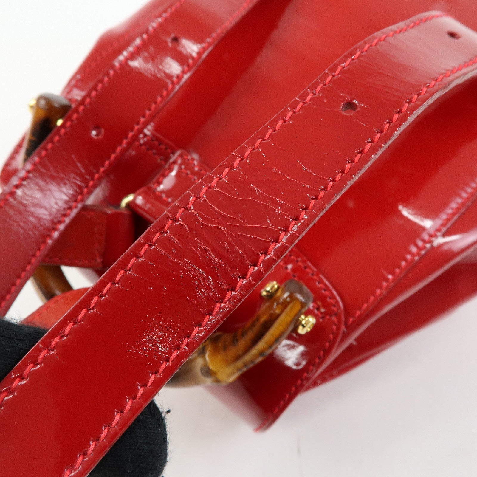 GUCCI Bamboo Patent Leather Backpack Rucksack Red 003・1705・0030