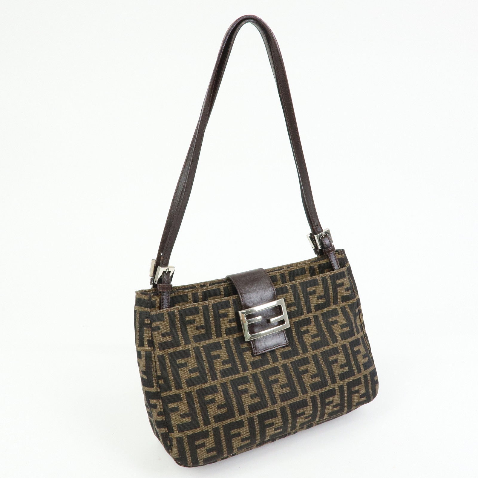 FENDI Zucca Canvas Leather Shoulder Bag Hand Bag Brown Black 26728