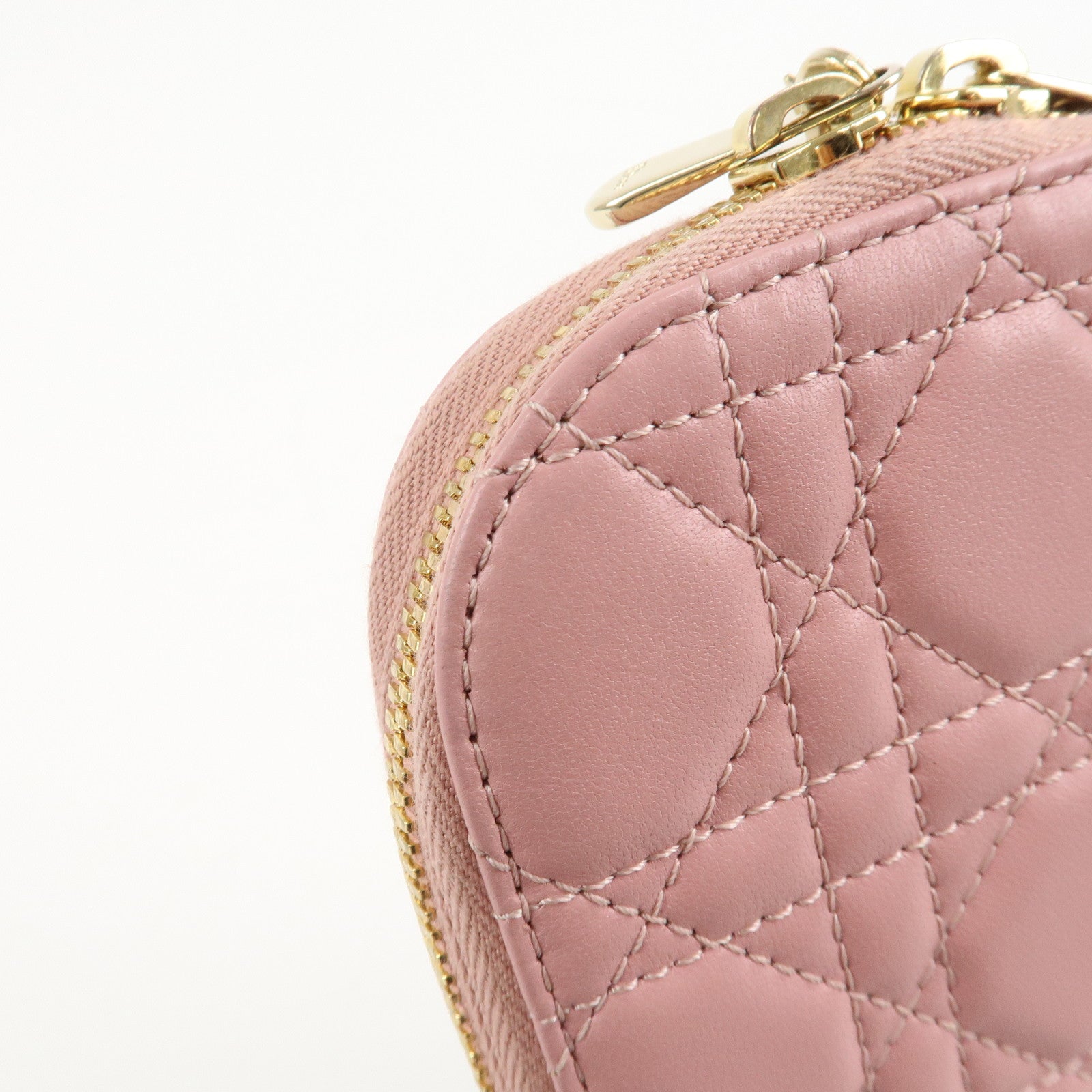 Christian Dior Cannage Leather Phone Holder Shoulder Bag Pink Used