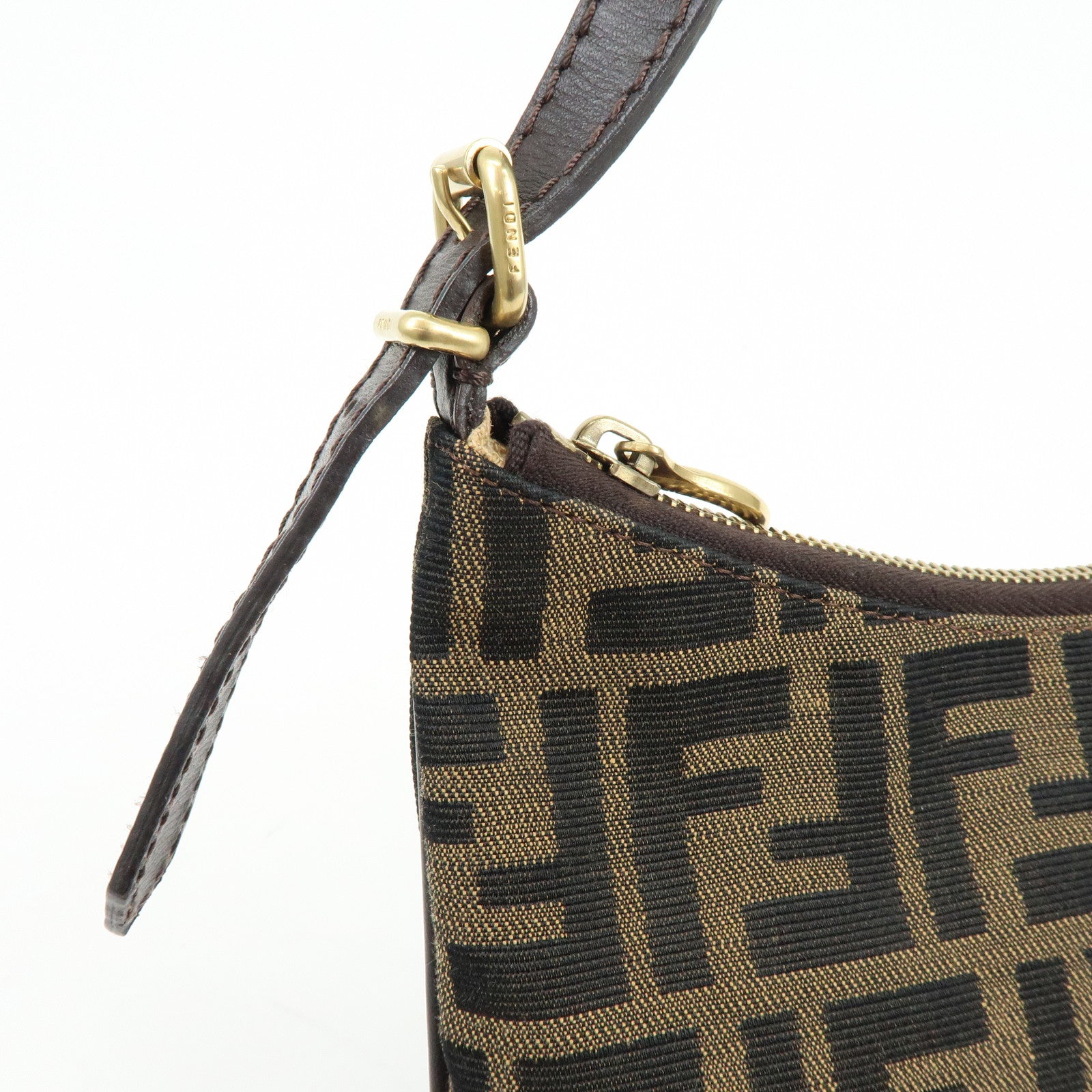 FENDI Zucca Canvas Leather Shoulder Bag Crossbody Bag Brown 8BR248