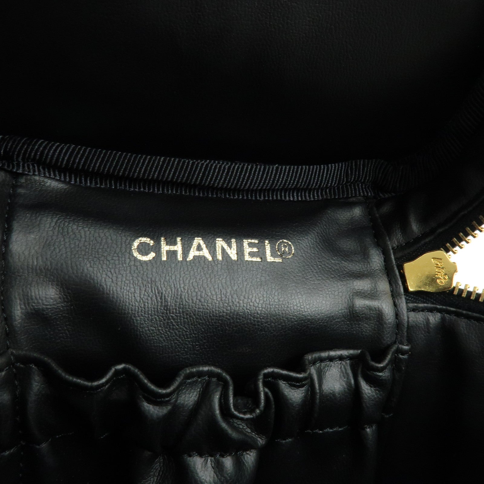 CHANEL COCO Mark Patent Leather Vanity Bag Hand Bag Black A01998