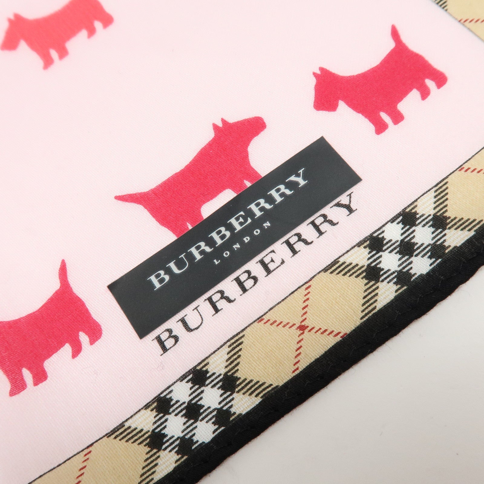 BURBERRY Set of 2 Nova Plaid Cotton 100% Handkerchief Scarf Pink Beige