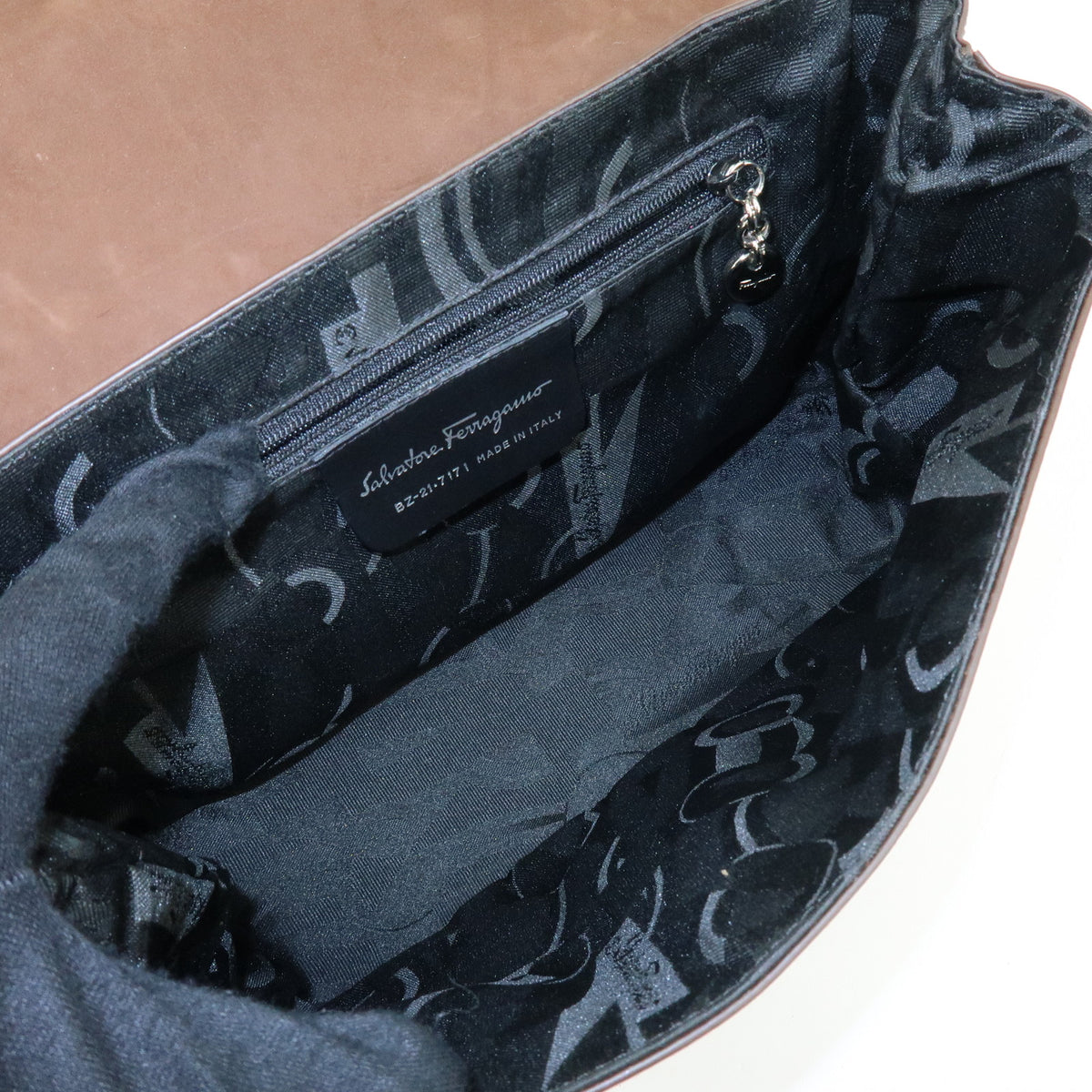 Ferragamo Vara Leather Shoulder Bag Hand Bag Dark Brown