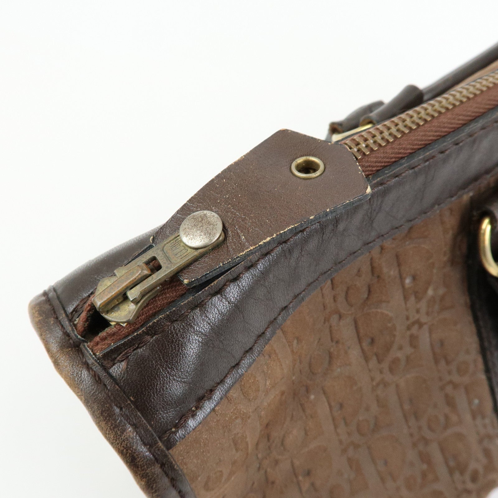 Christian Dior Trotter Suede Leather Boston Bag Hand Bag Brown