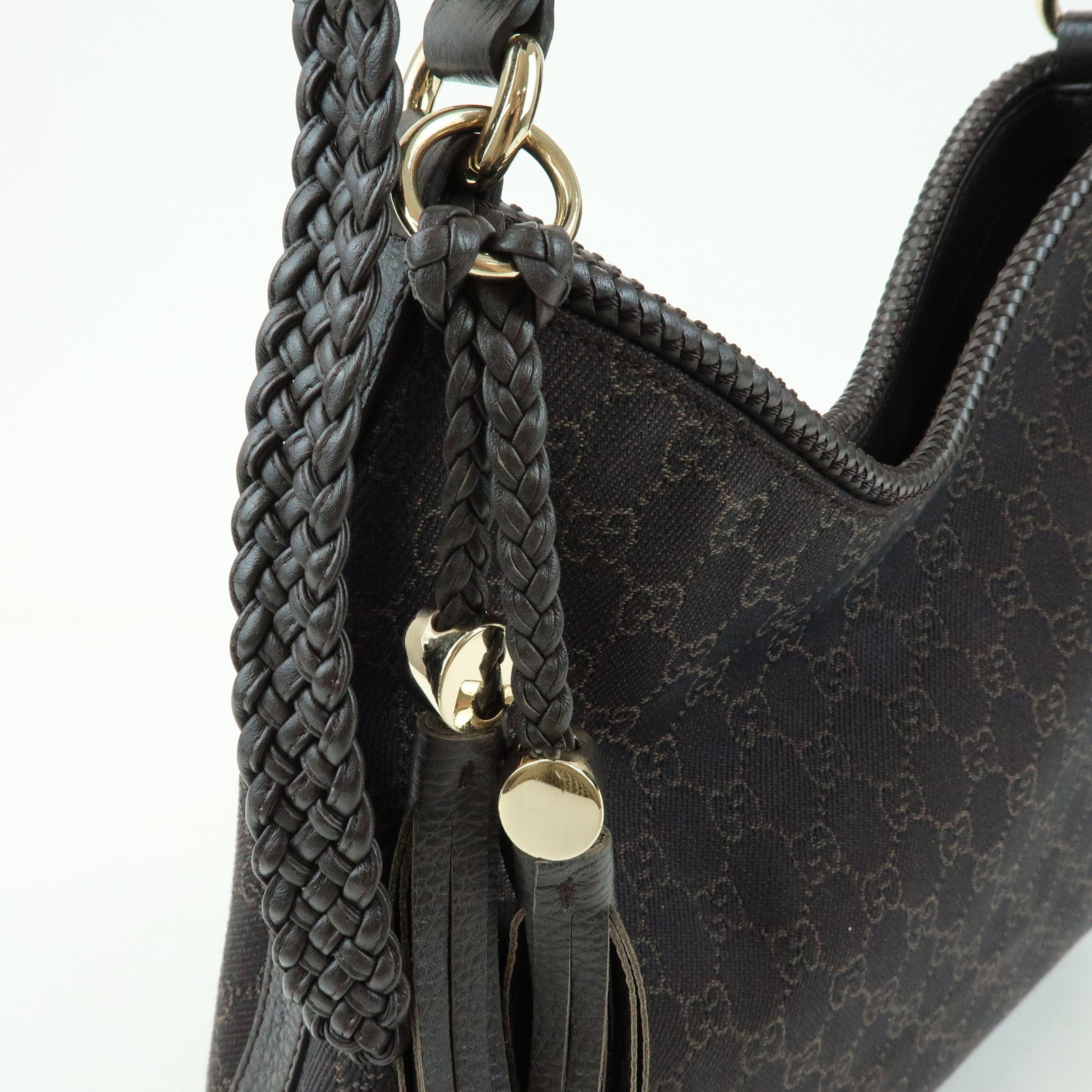 GUCCI GG Denim Leather Shoulder Bag Hand Bag Brown 336659