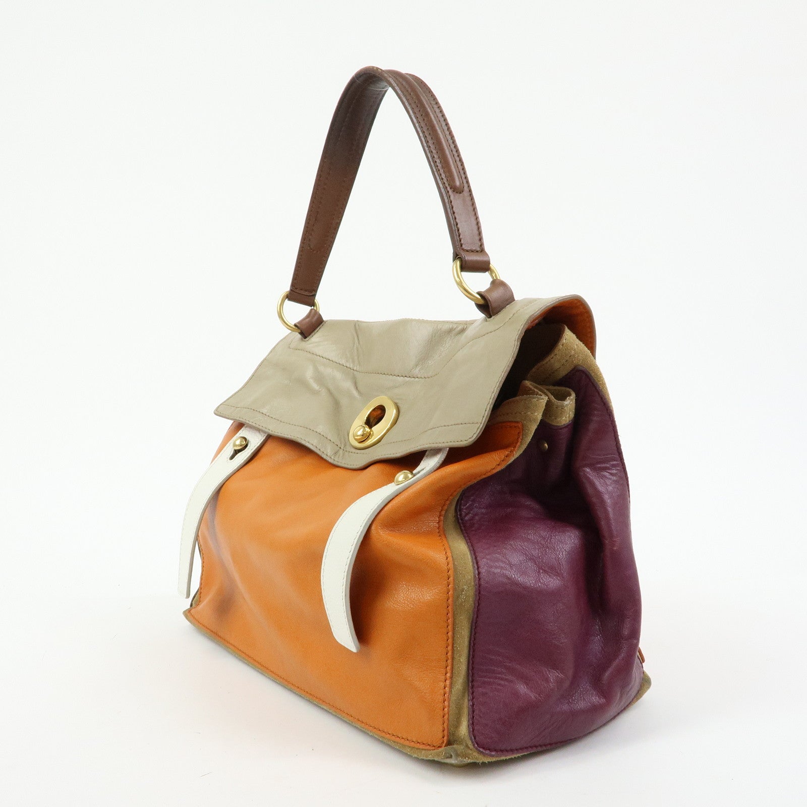 SAINT LAURENT PARIS Baby Cabas Muse Two Leather Suede Hand Bag