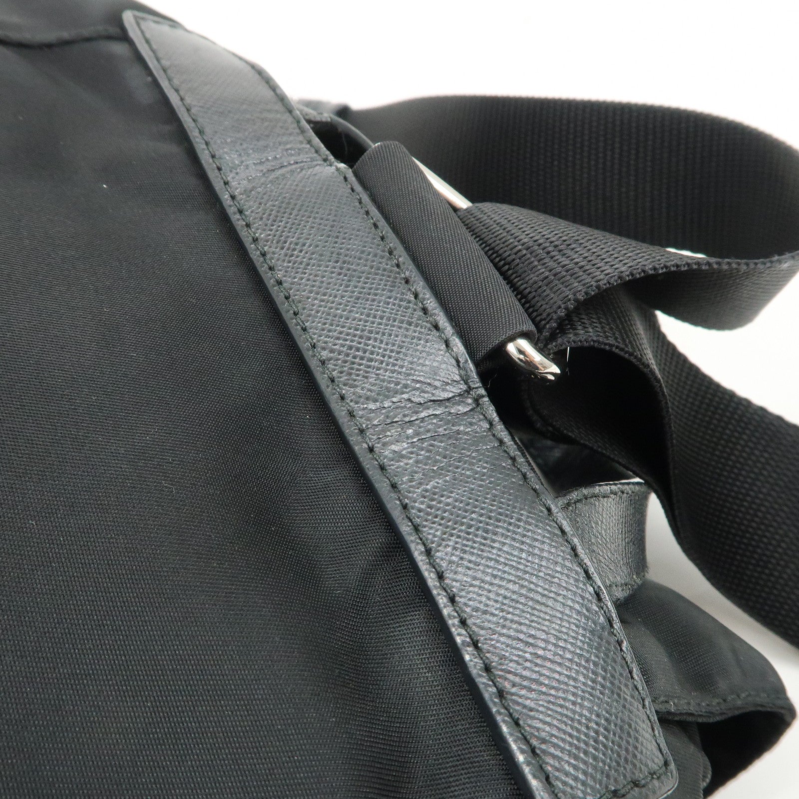 PRADA Triangle Logo Nylon Leather Backpack Ruck Sack Black Used