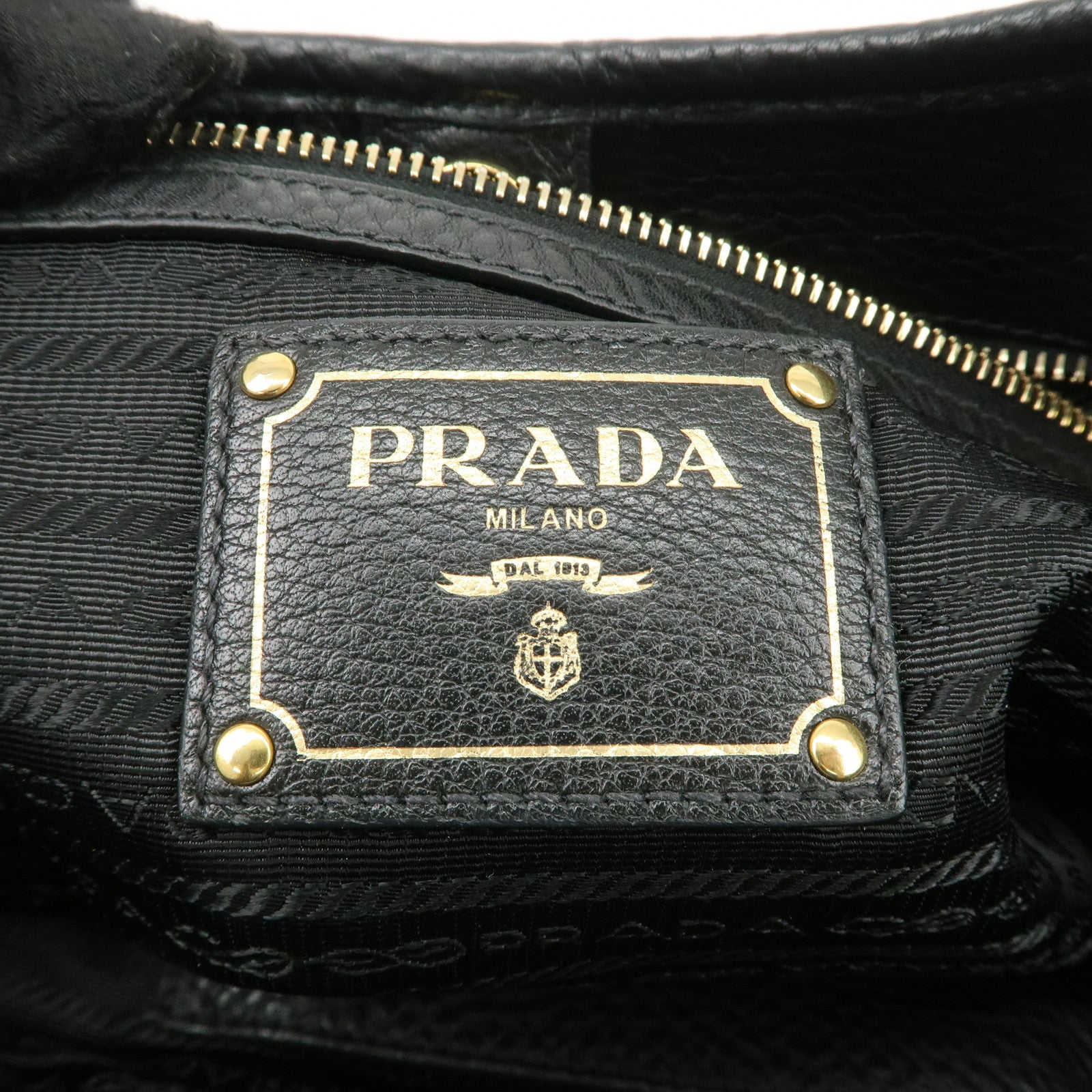 PRADA Nylon Leather Tote Bag Shoulder Bag Black Gold HDW BR4635 Used