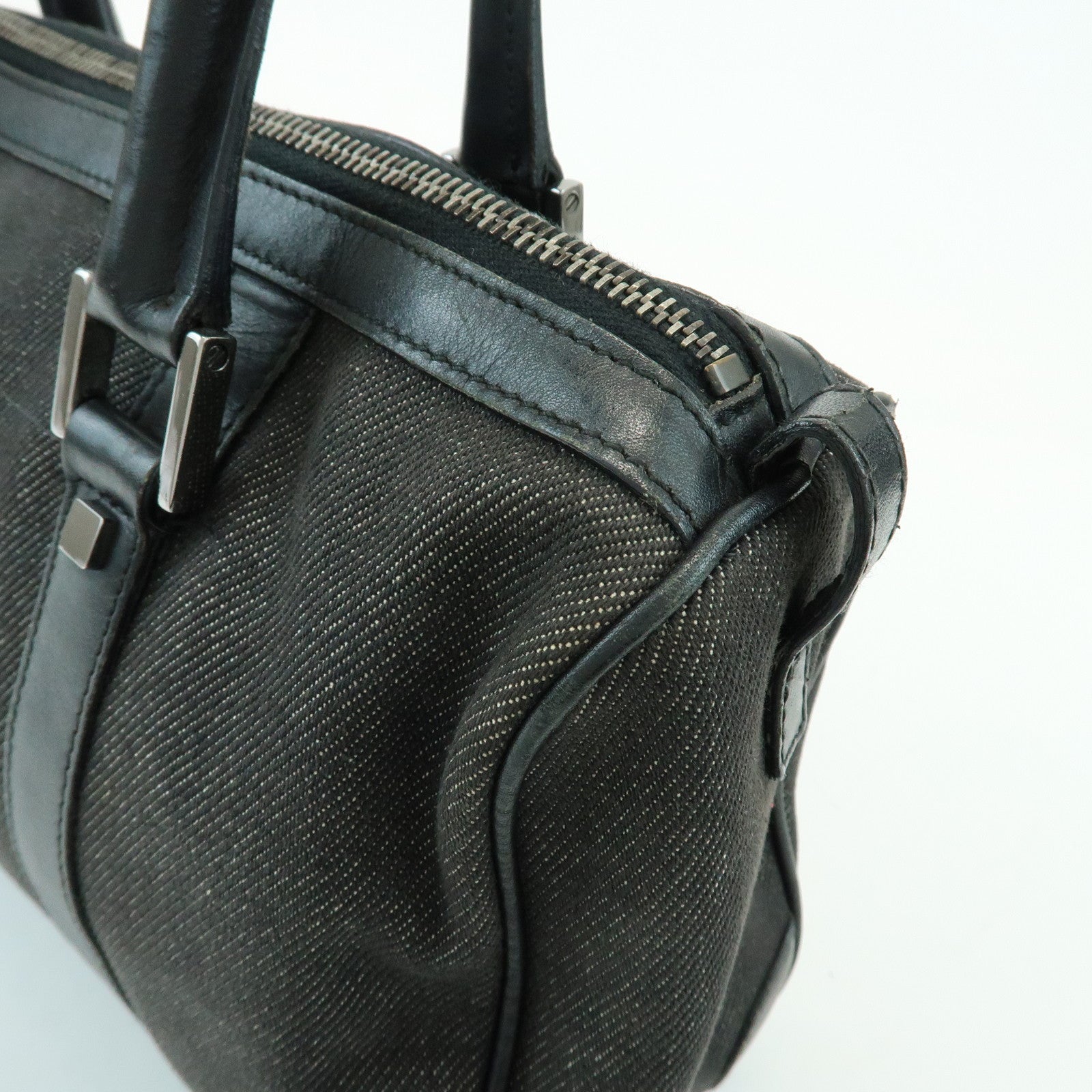GUCCI Canvas Leather Boston Bag Hand Bag Black Dark Grey 30458