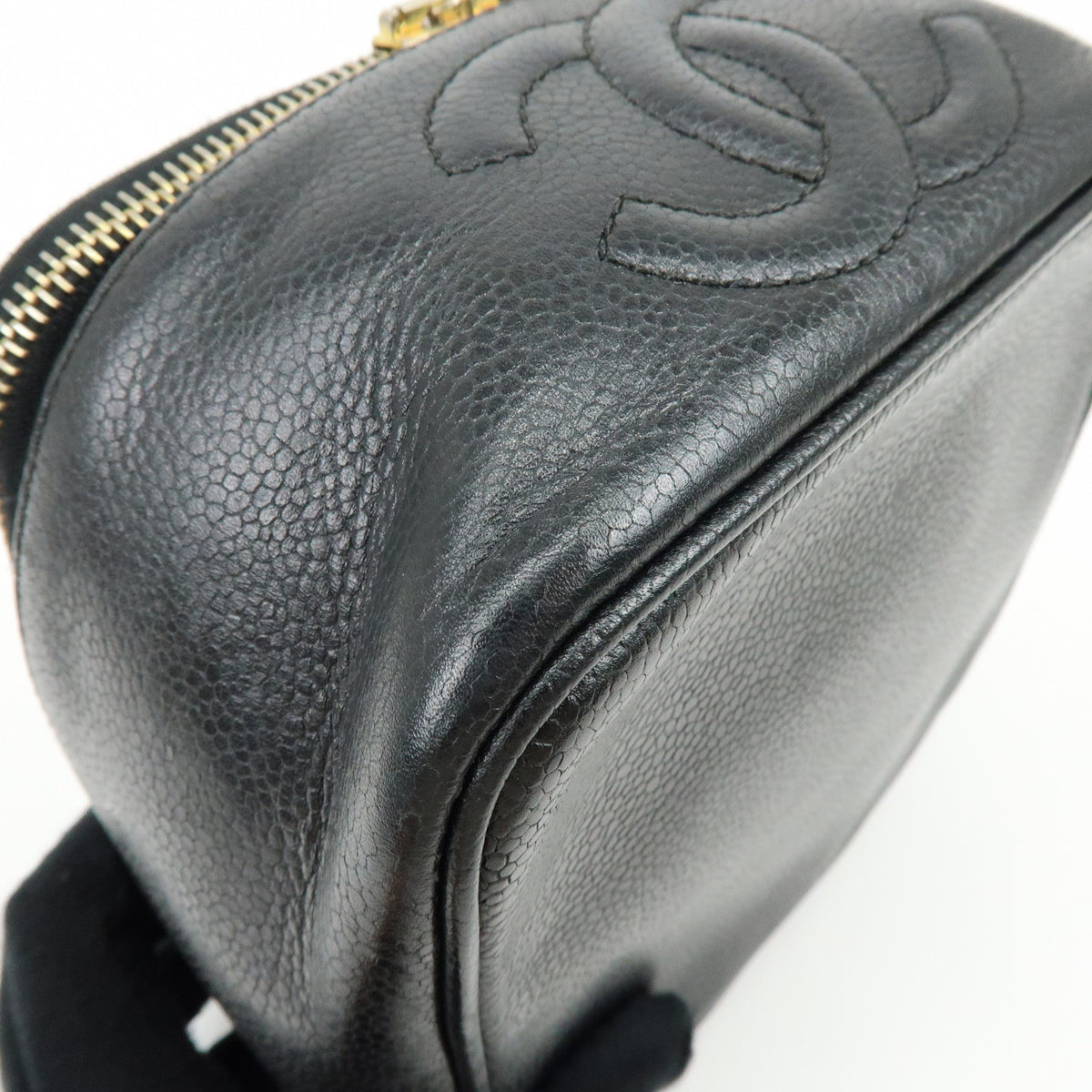 CHANEL COCO Mark Caviarskin Cosmetic Pouch Makeup Case Black