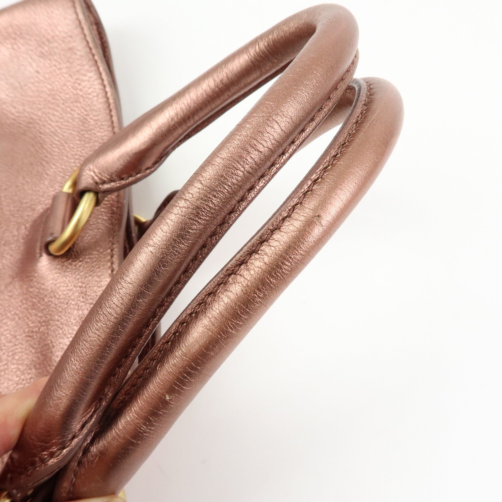 PRADA Vitello Daino Leather 2Way Tote Shoulder Bag Metallic Pink BN1713