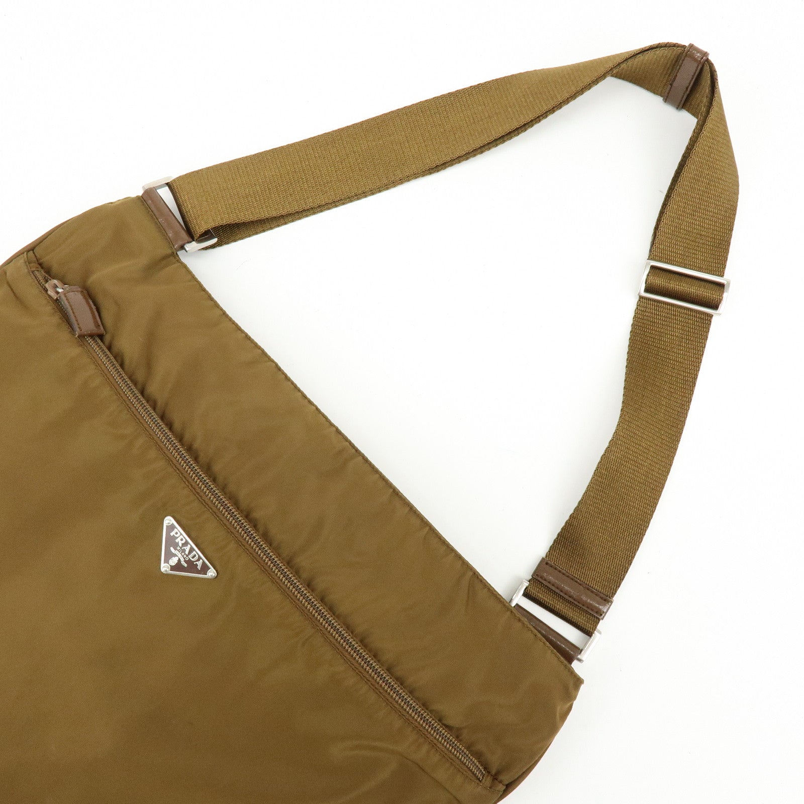 PRADA Triangle Logo Nylon Shoulder Bag Crossbody Bag Khaki