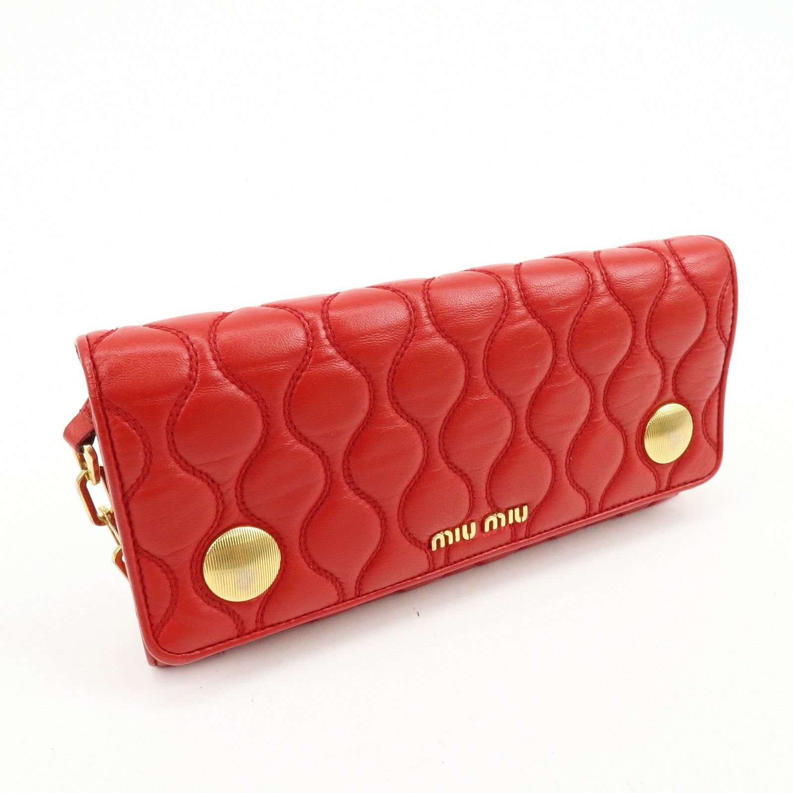 MIU MIU Nappa Leather Chain Long Wallet Shoulder Bag Red
