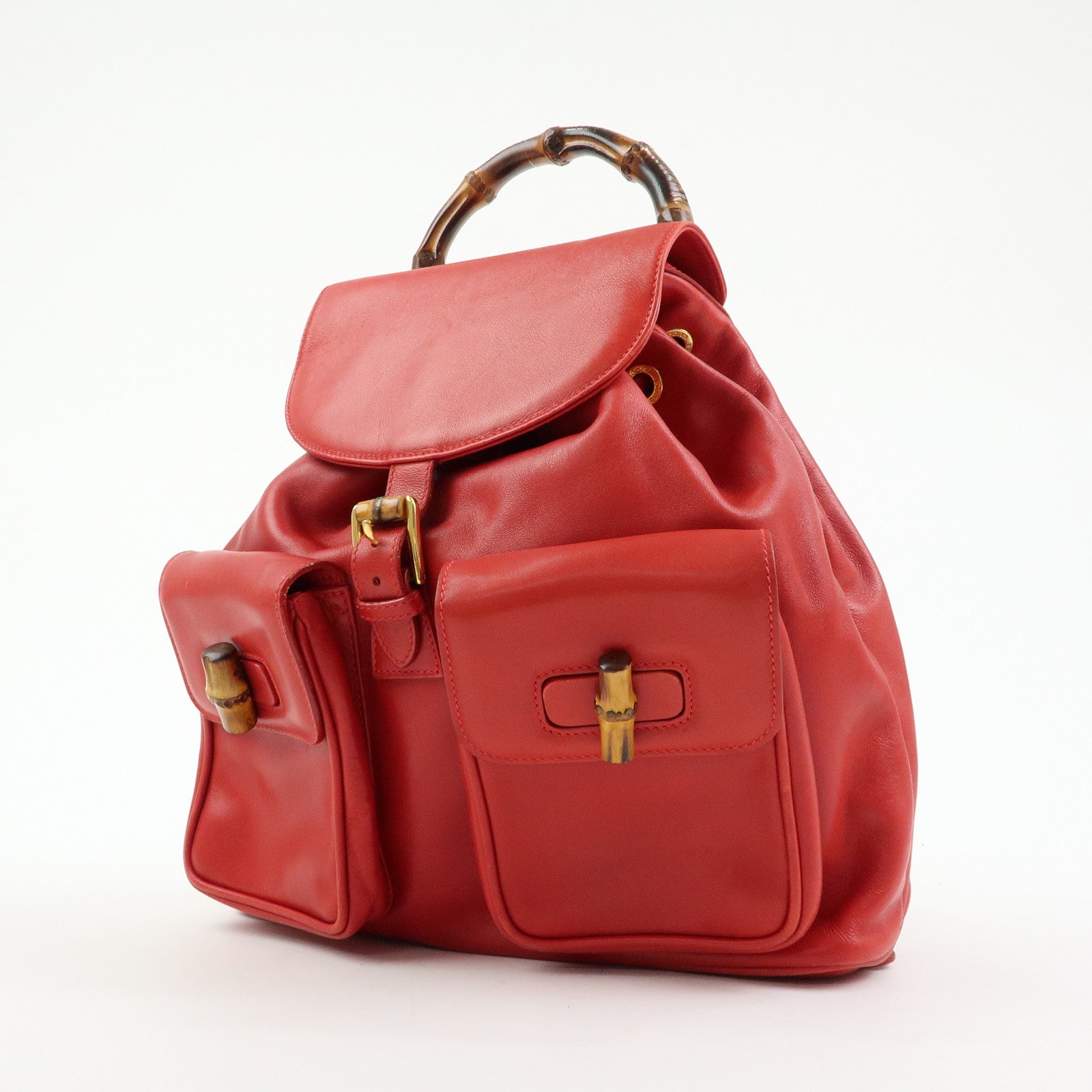 Gucci Bamboo Leather Backpack Rucksack Red 003・2058・0016