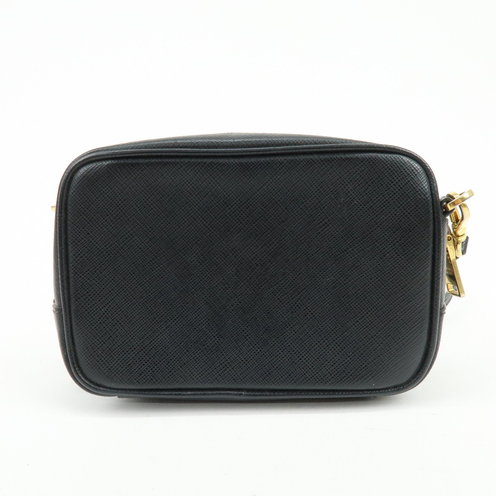 PRADA Saffiano Leather Shoulder Crossbody Bag Ribbon Motif Black 1NF674