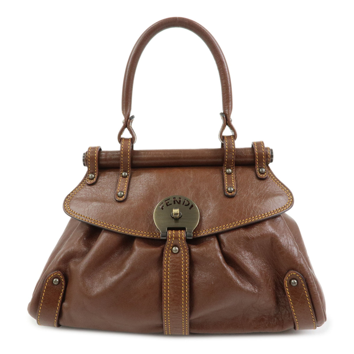 FENDI Zucca Leather Borsa Magic Hand Bag Brown 8BN143