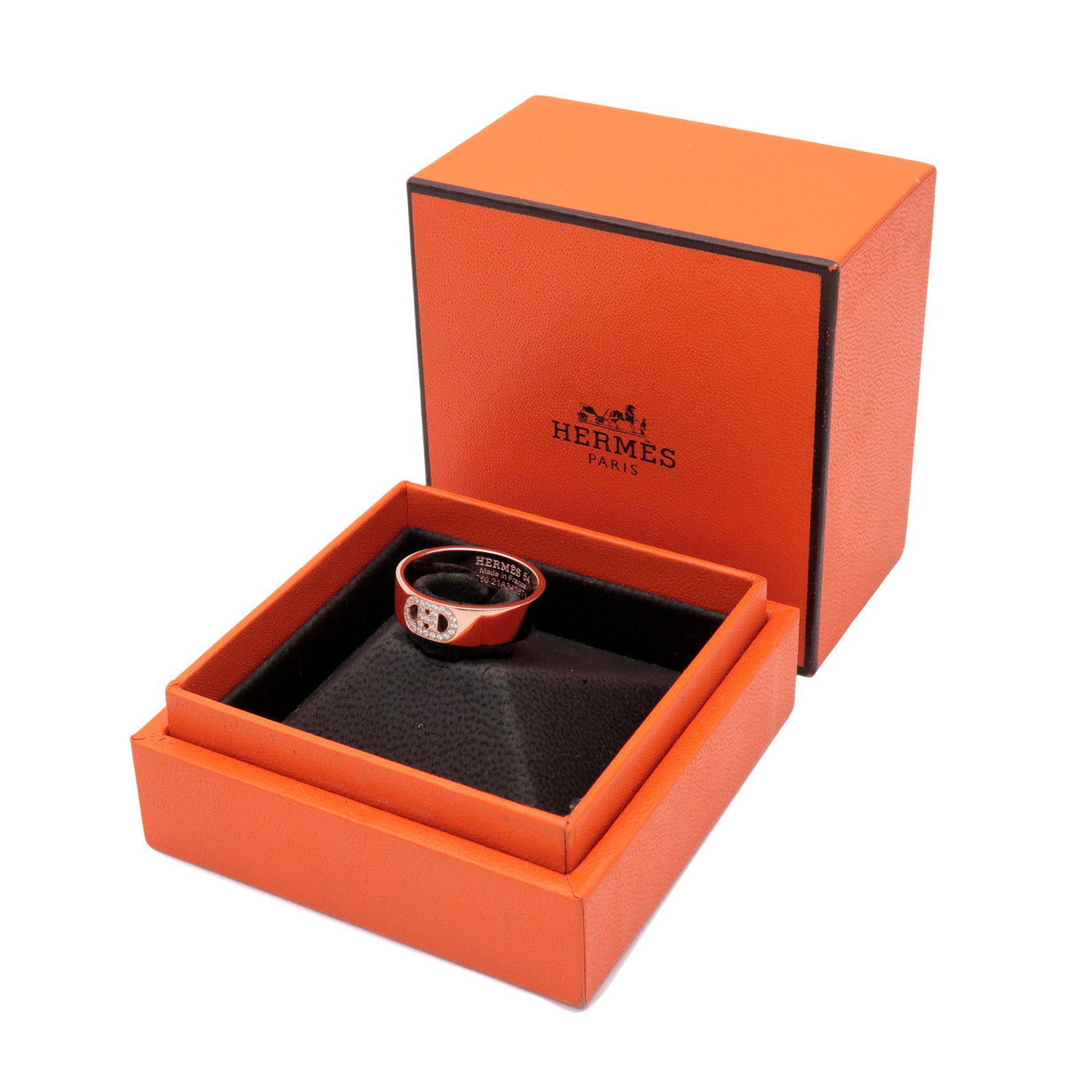 HERMES H Dunkle PM Diamond Ring K18 750PG Rose Gold #54 US7