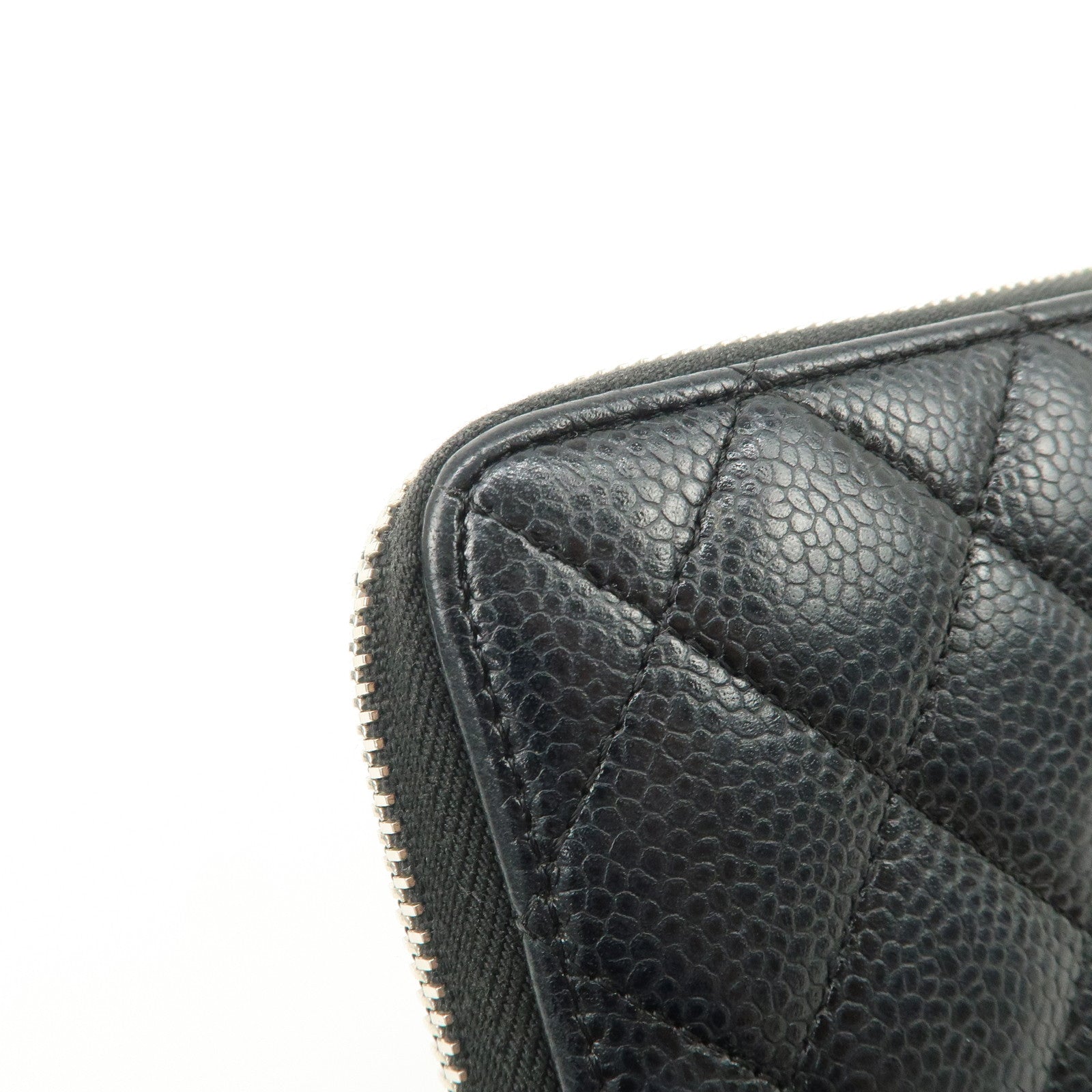 CHANEL COCO Mark Matelasse Caviarskin Zip Around Long Wallet A50097 Used