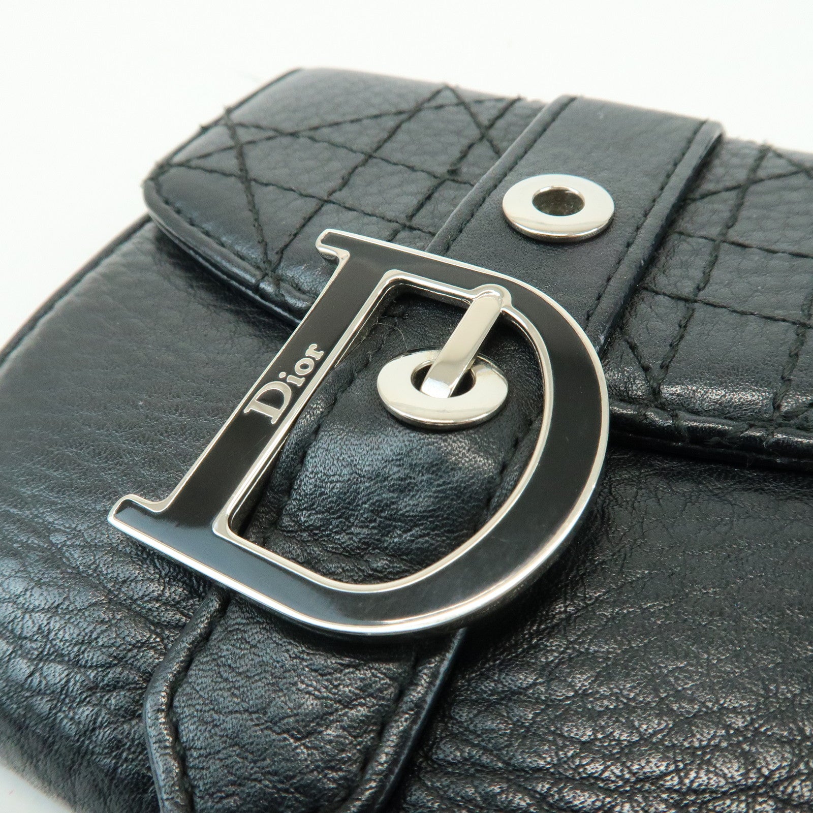 Christian Dior Cannage D Logo Leather Bi-fold Compact Wallet Black