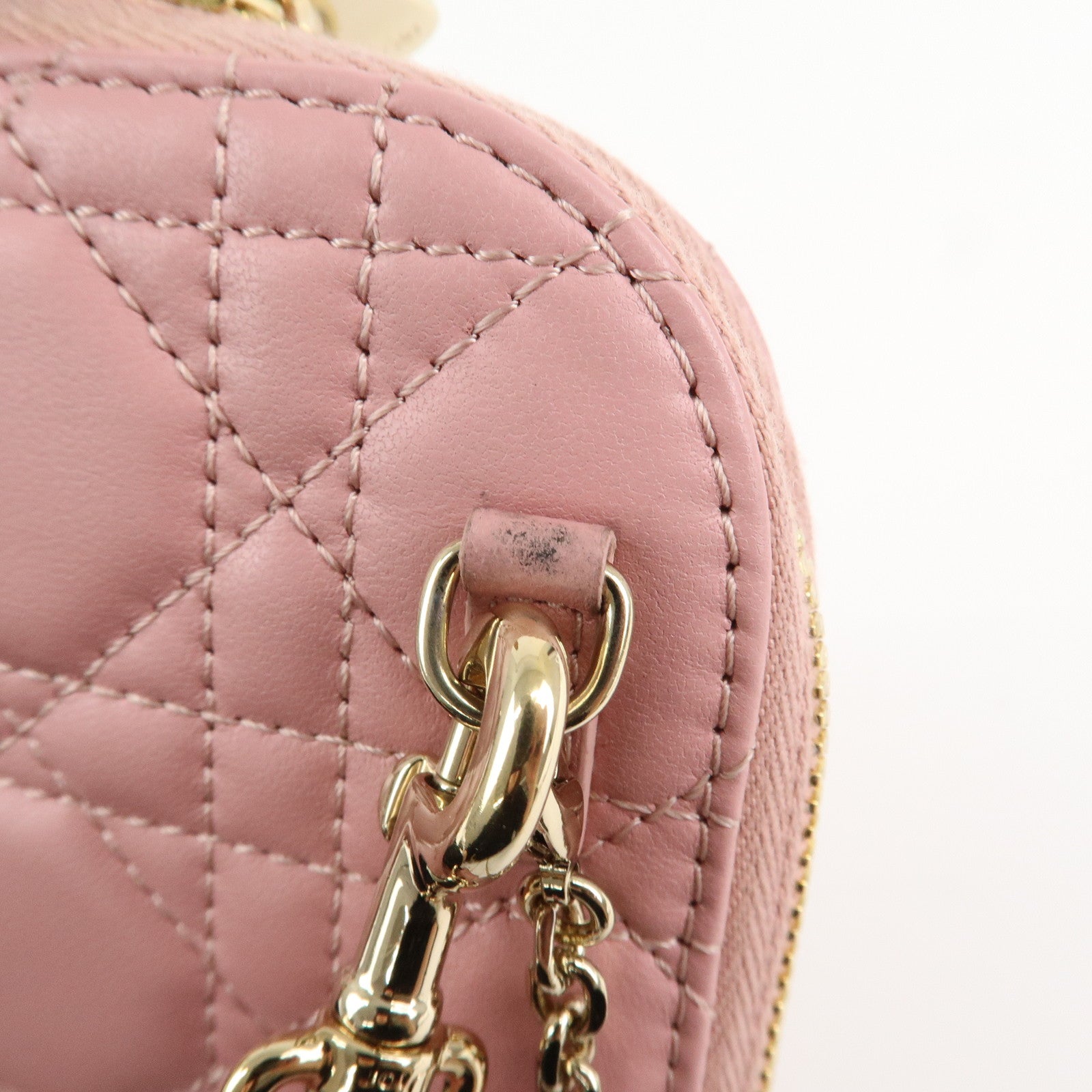 Christian Dior Cannage Leather Phone Holder Shoulder Bag Pink Used