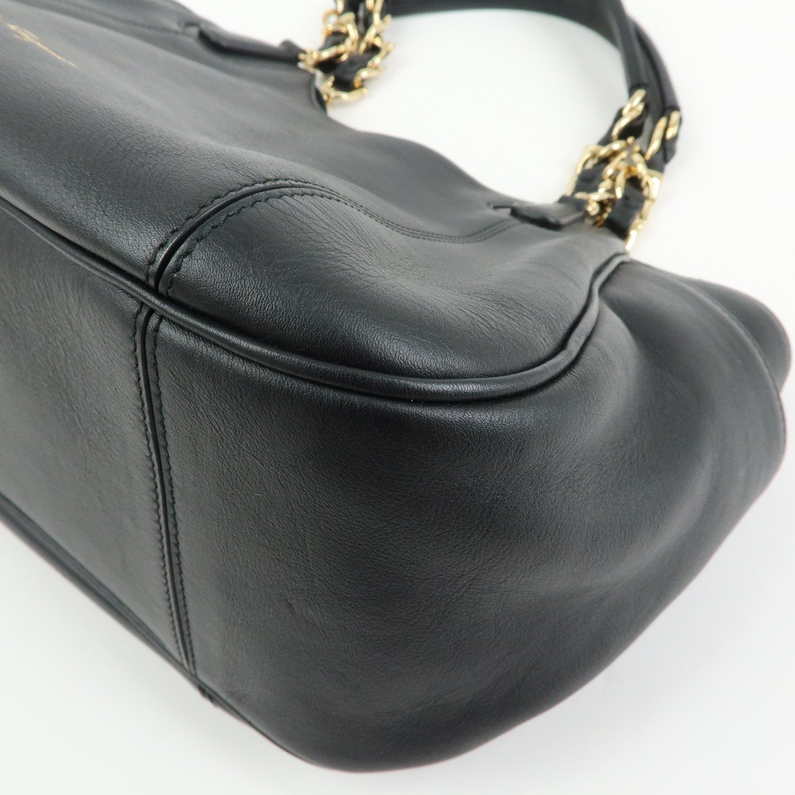 Ferragamo Gancini Leather Hand Bag Shoulder Bag Black 21 F077