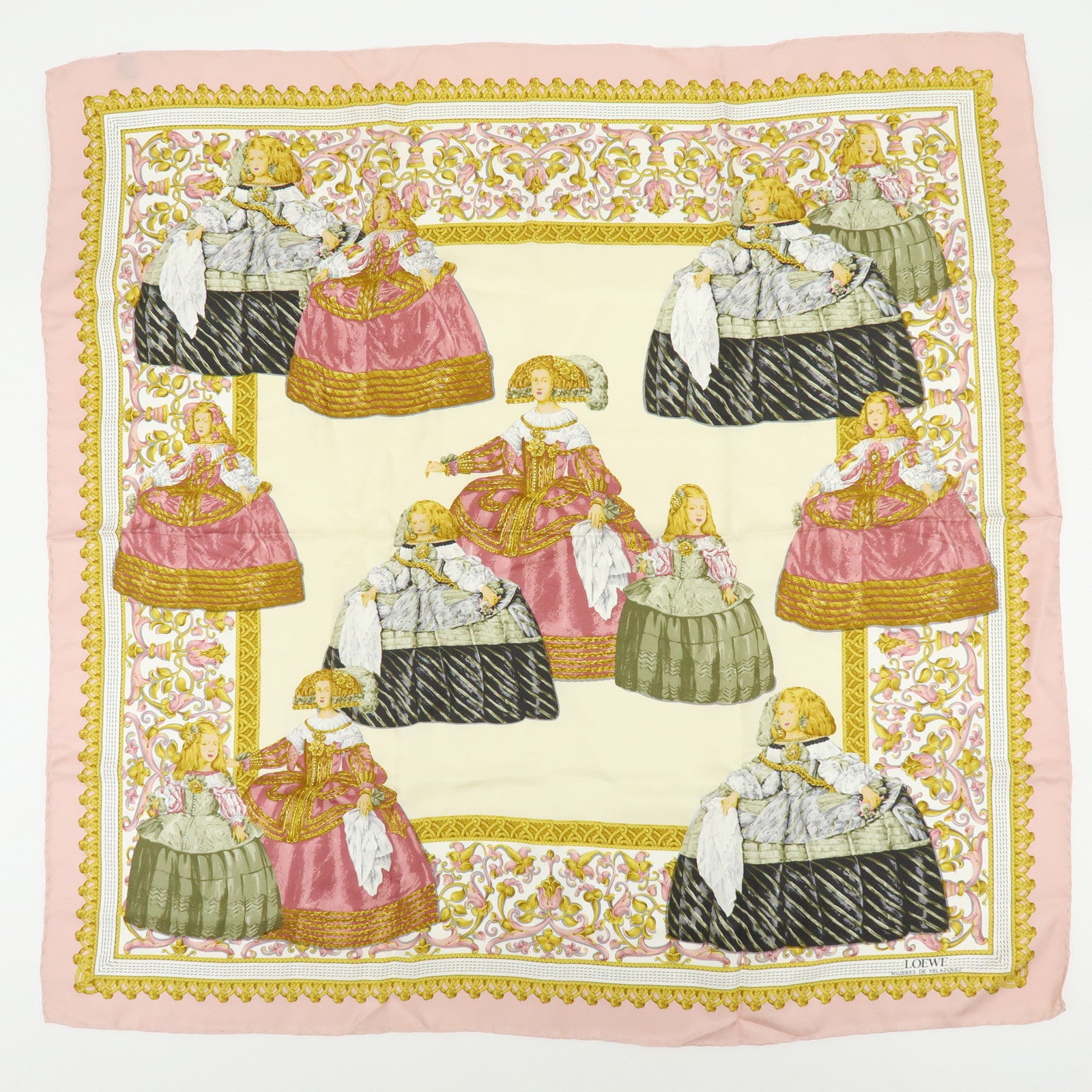 LOEWE Set of 2 Silk 100% Scarf VELAZQUEZ Paisley Pink Gold