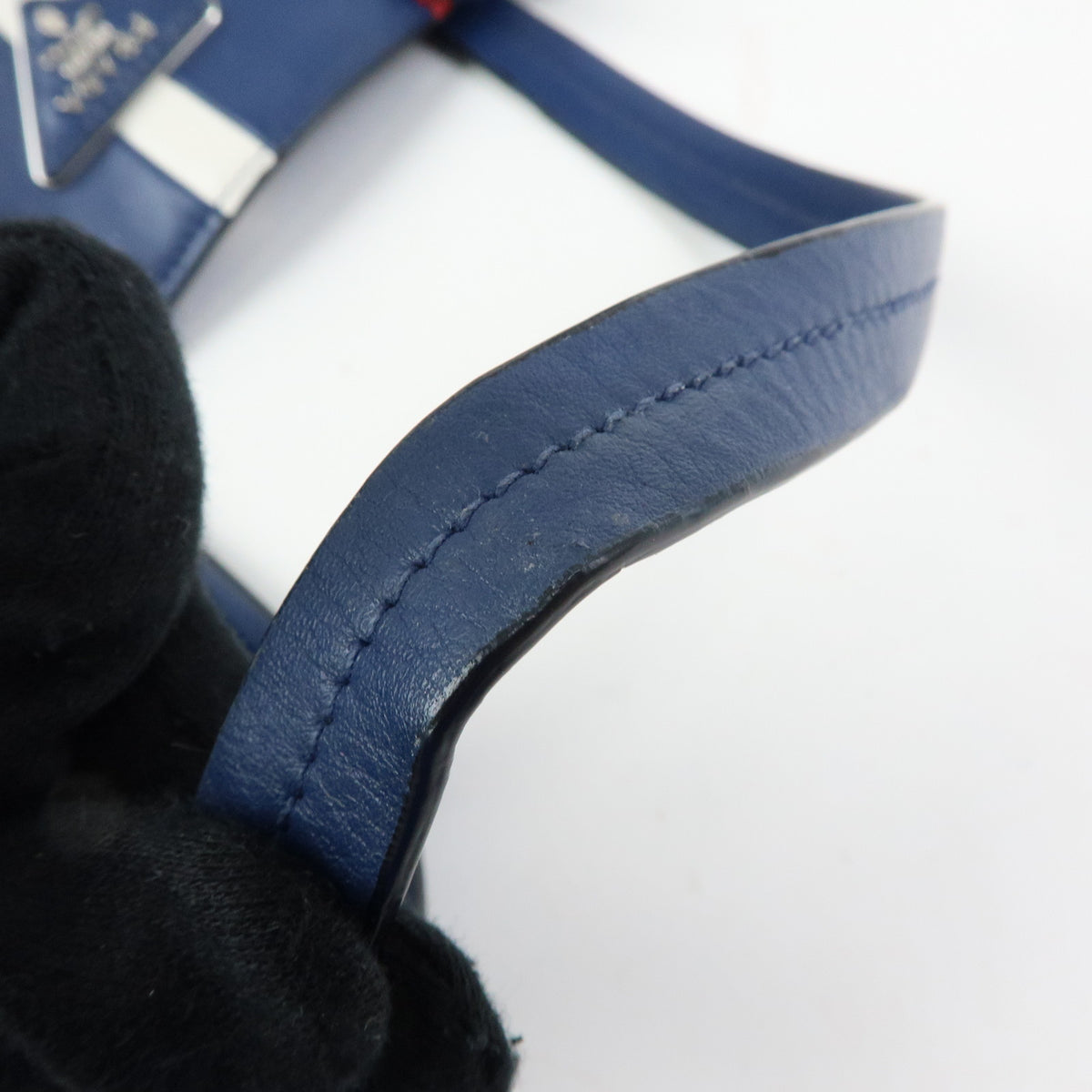 PRADA Triangle Logo Leather Tote Bag Shoulder Bag Blue White Red