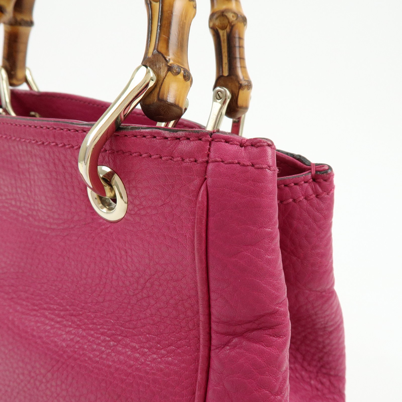 GUCCI Bamboo Shopper Small Leather 2Way Bag Hand Bag Pink 336032