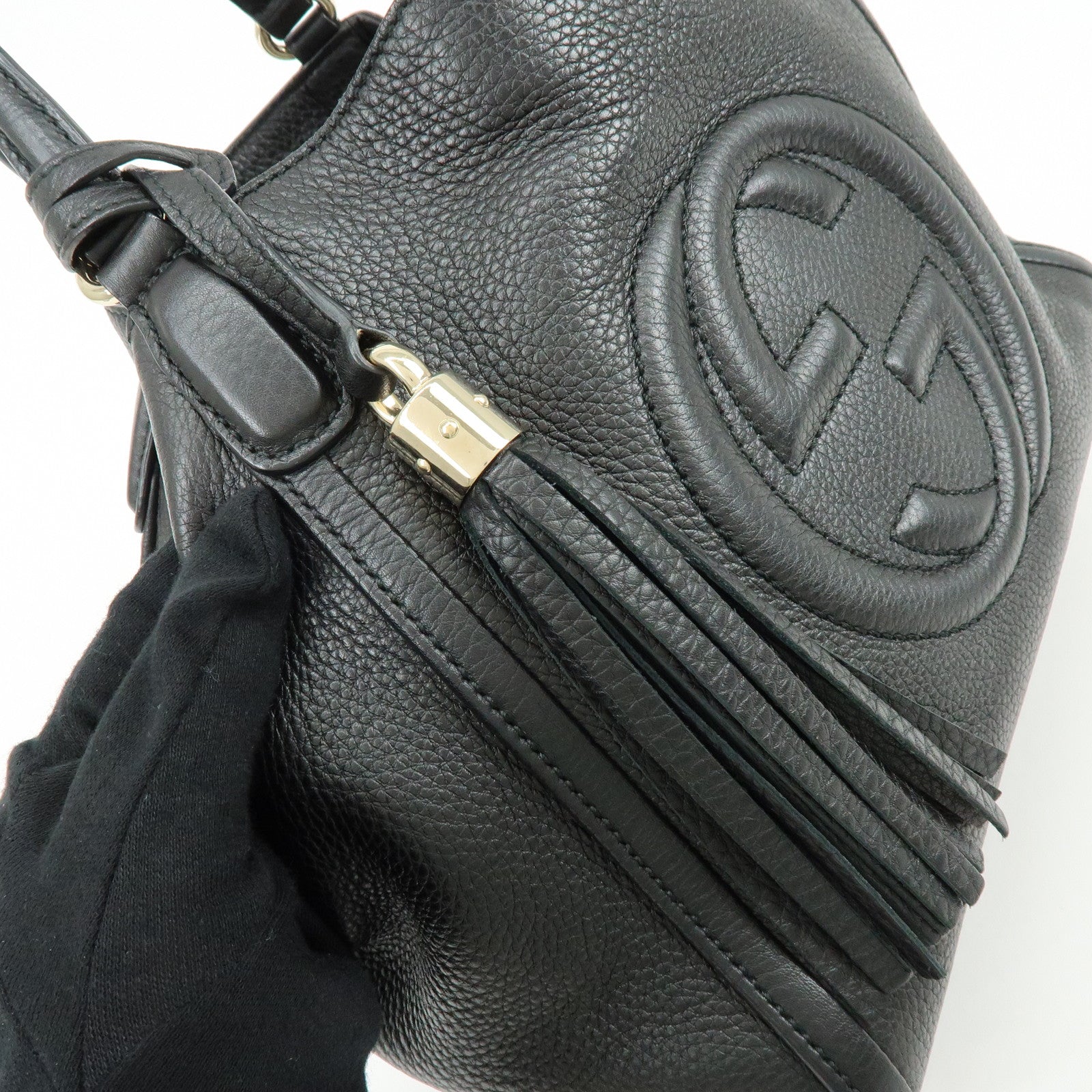 GUCCI SOHO Interlocking G 2Way Bag Hand Shoulder Bag Black 336751