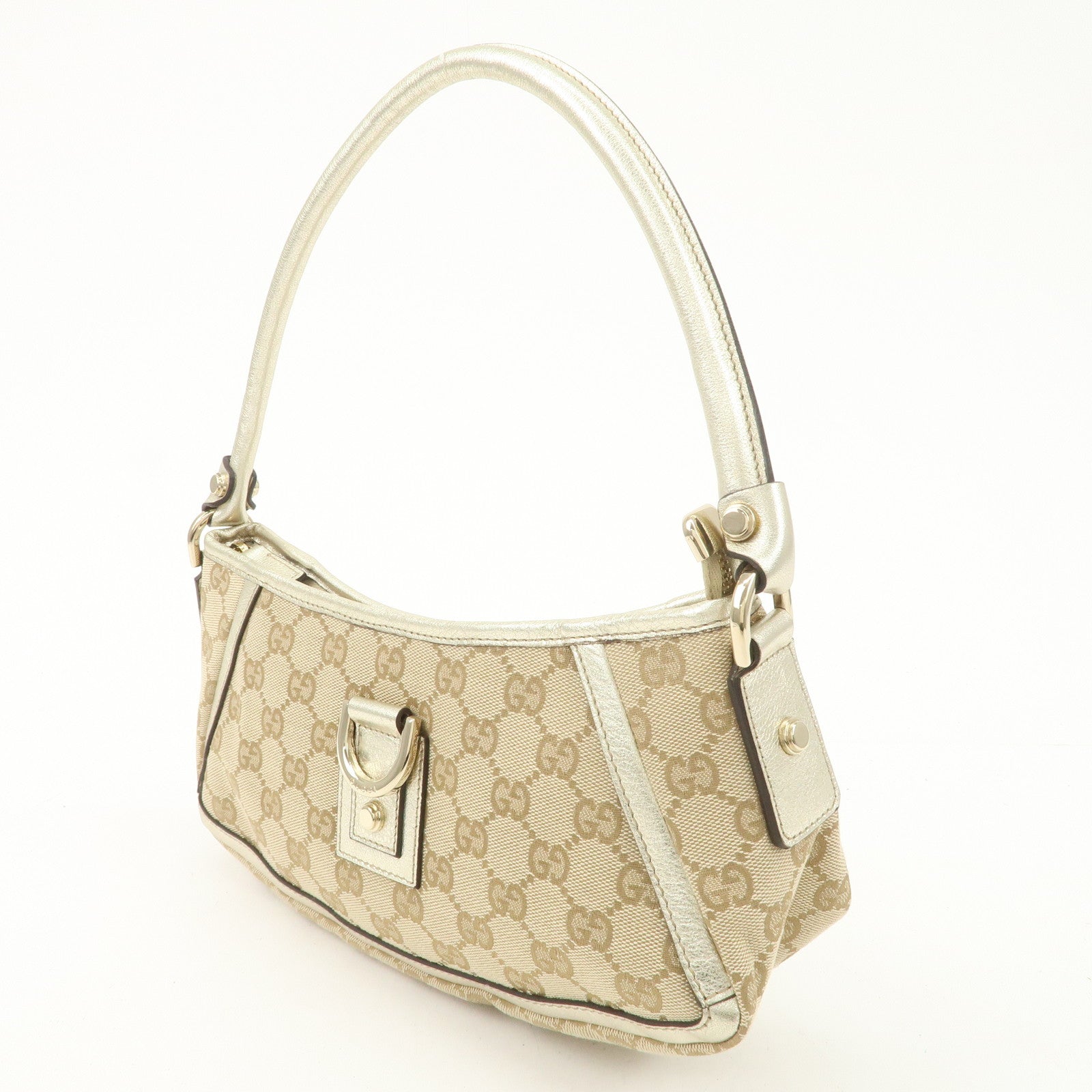 GUCCI Abbey GG Canvas Leather Shoulder Bag Beige Ivory 130939 Used