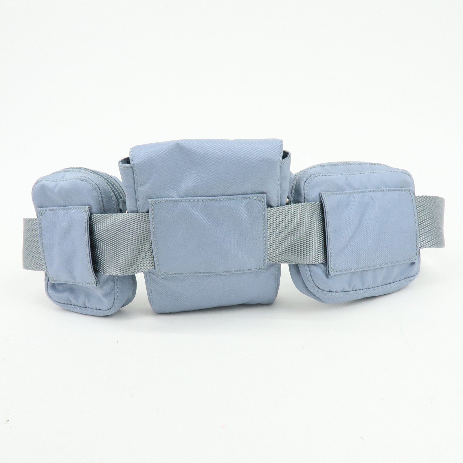 PRADA Triangle Logo Nylon Leather Waist Bag Body Bag Light Blue