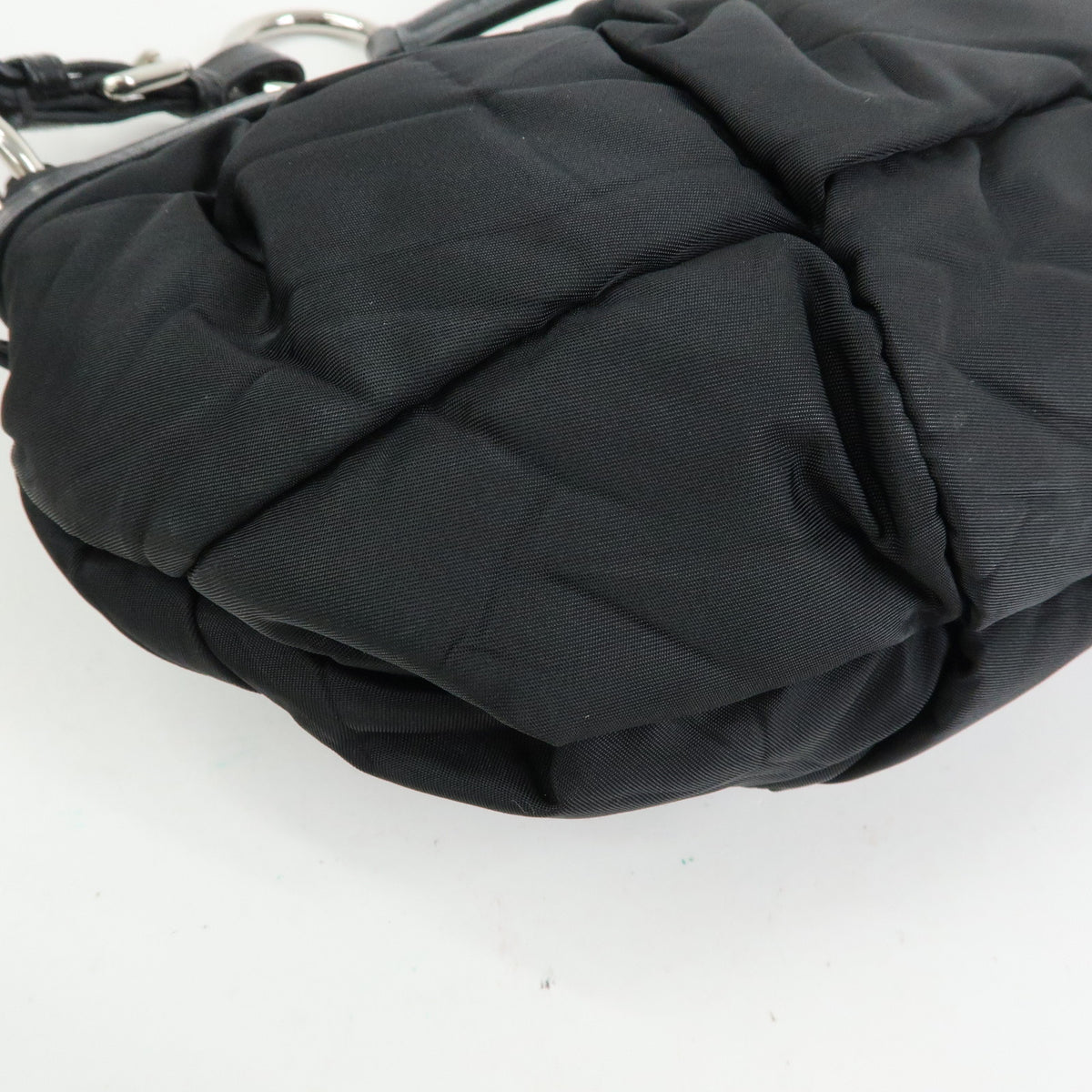 PRADA Tessuto Gathered Nylon Leather Shoulder Bag Hand Bag Black BN1704