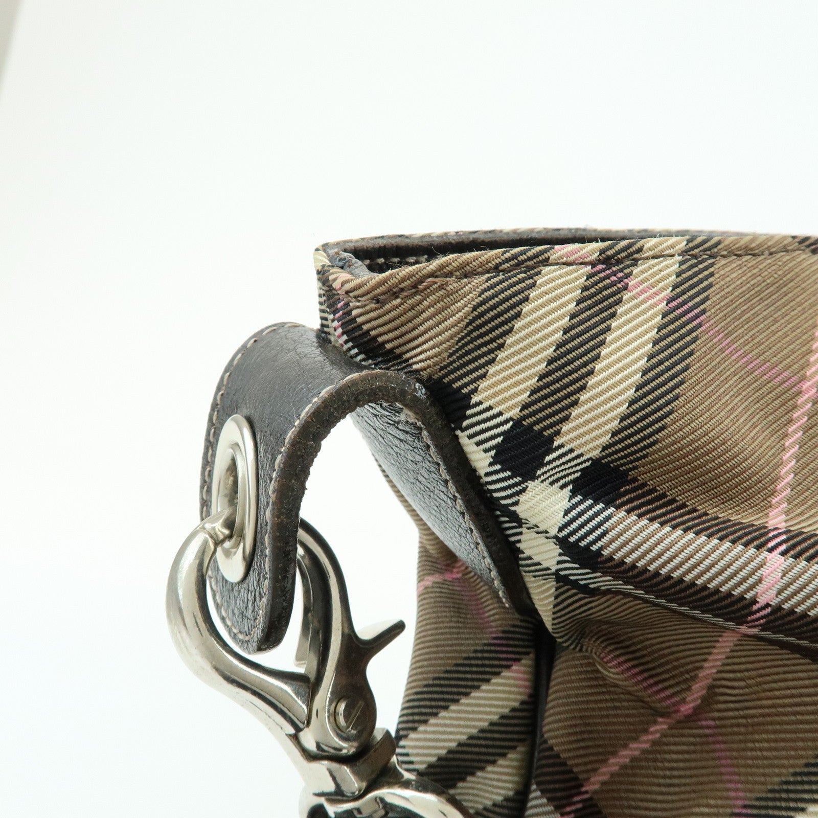BURBERRY Nova Plaid Blue Label Canvas Leather Shoulder Bag Brown