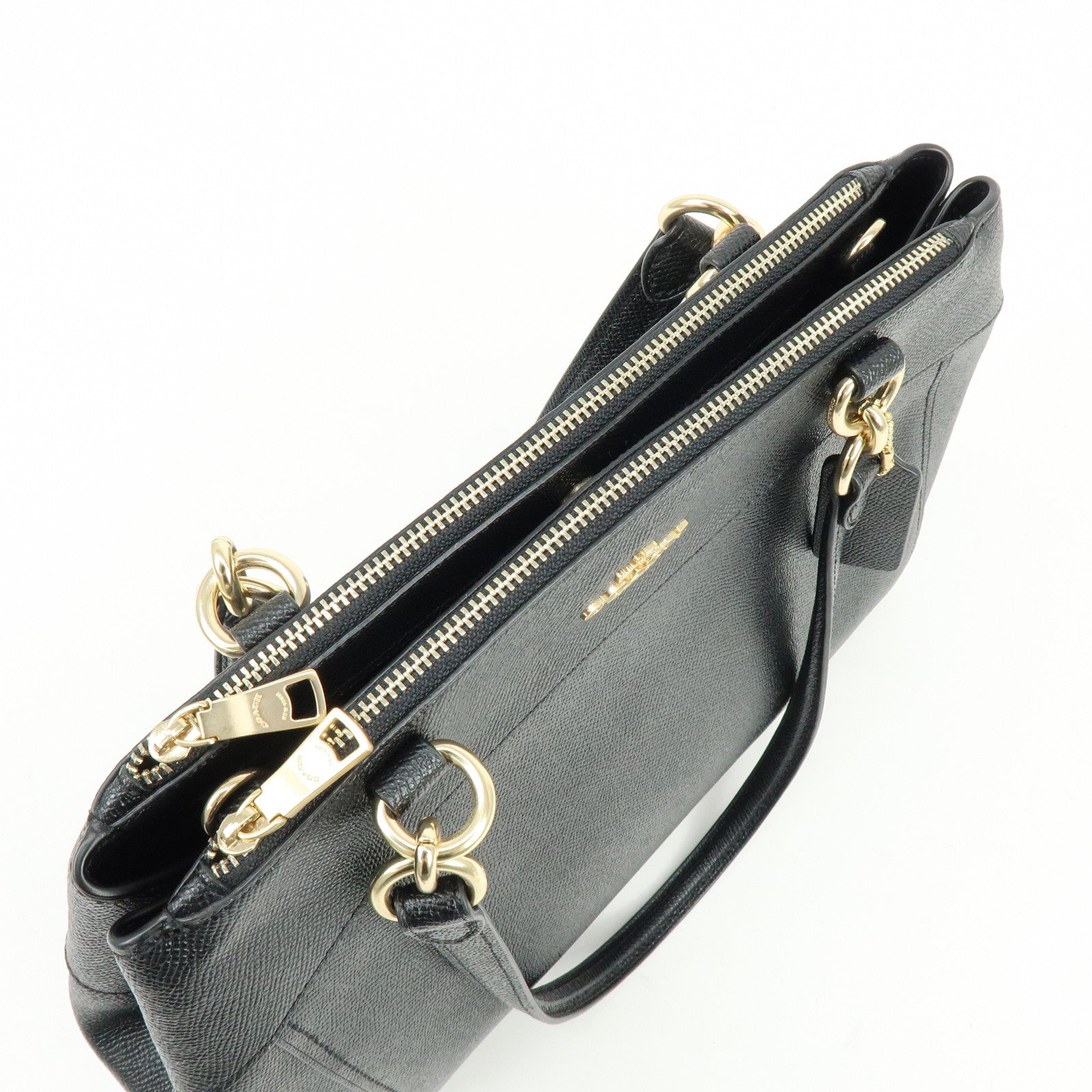 COACH Logo Leather 2Way Shoulder Bag Hand Bag Black