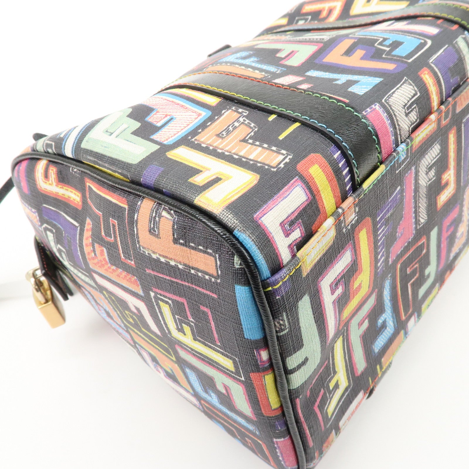 FENDI Zucca PVC Leather Mini Boston Bag Hand Bag Multi Color 8BL068 Used