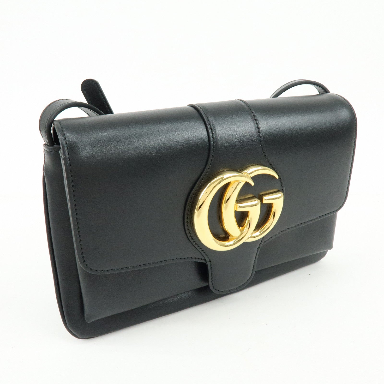 GUCCI Double G Arli Leather Shoulder Bag Crossbody Bag Black 550129