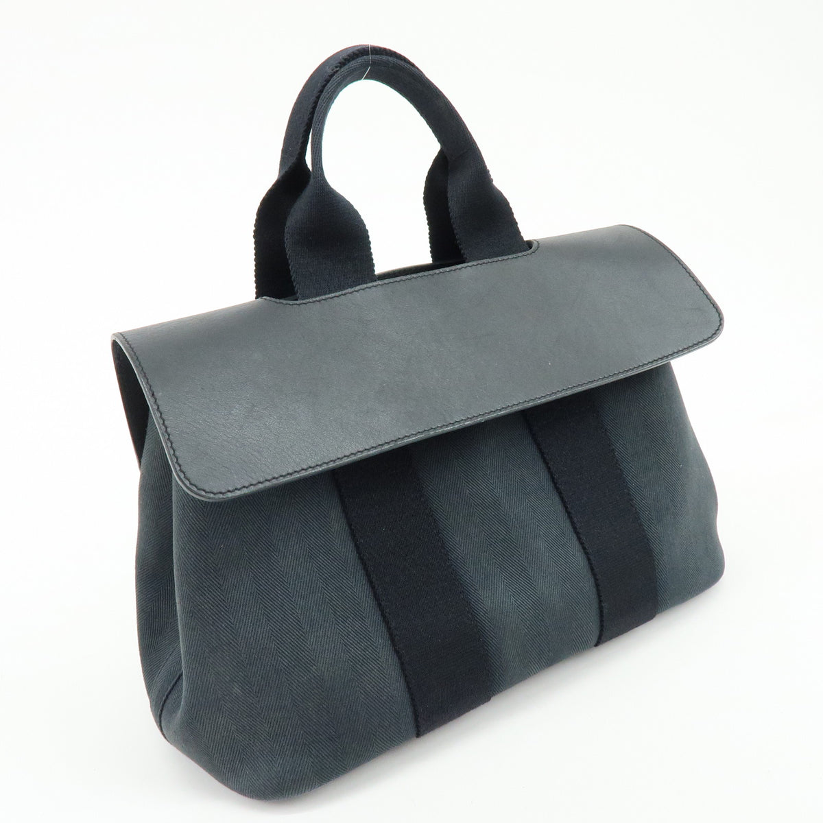 HERMES Valparaiso PM Canvas Leather Tote Bag Hand Bag Black