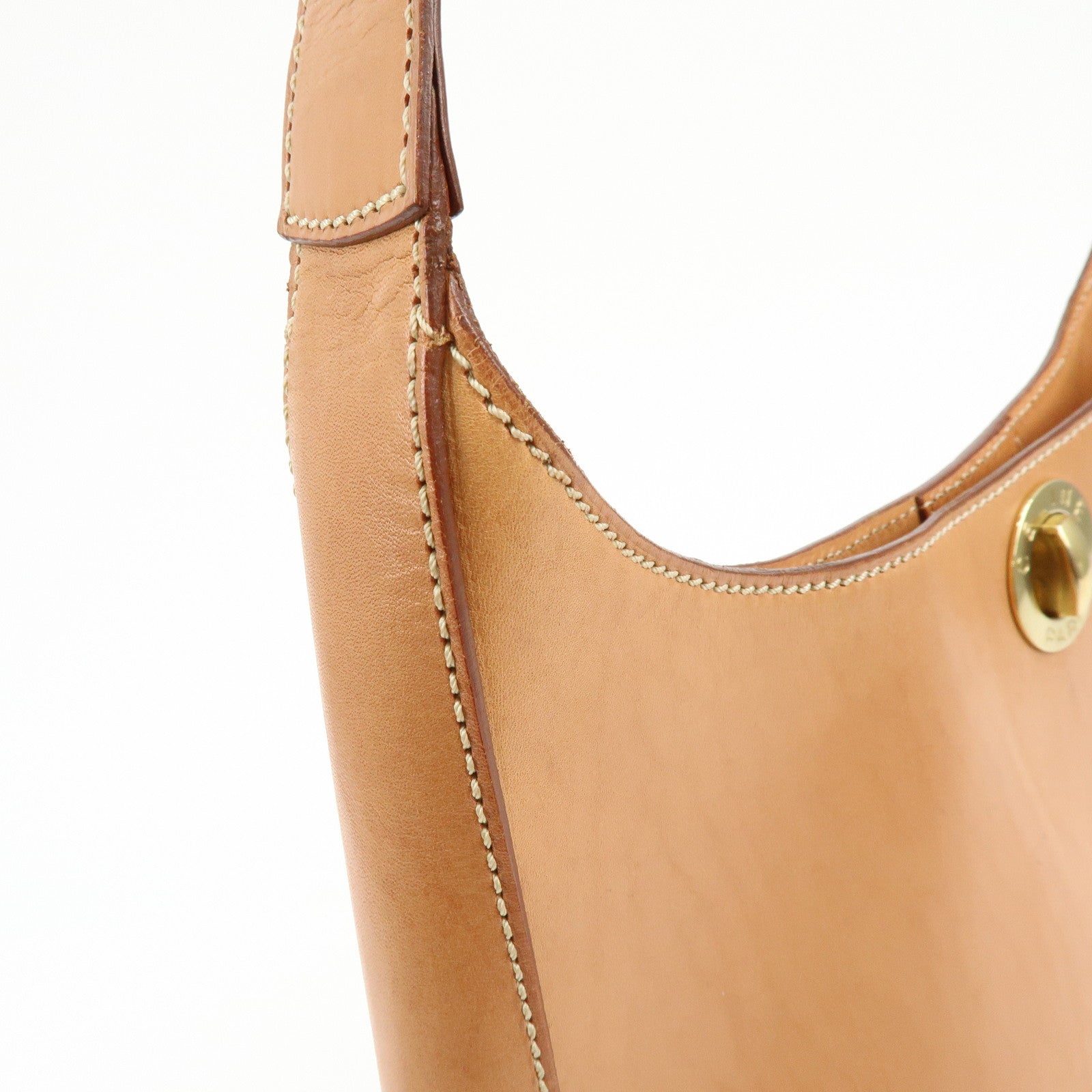 CELINE Logo Leather Turn Lock Shoulder Bag Hand Bag Light Brown