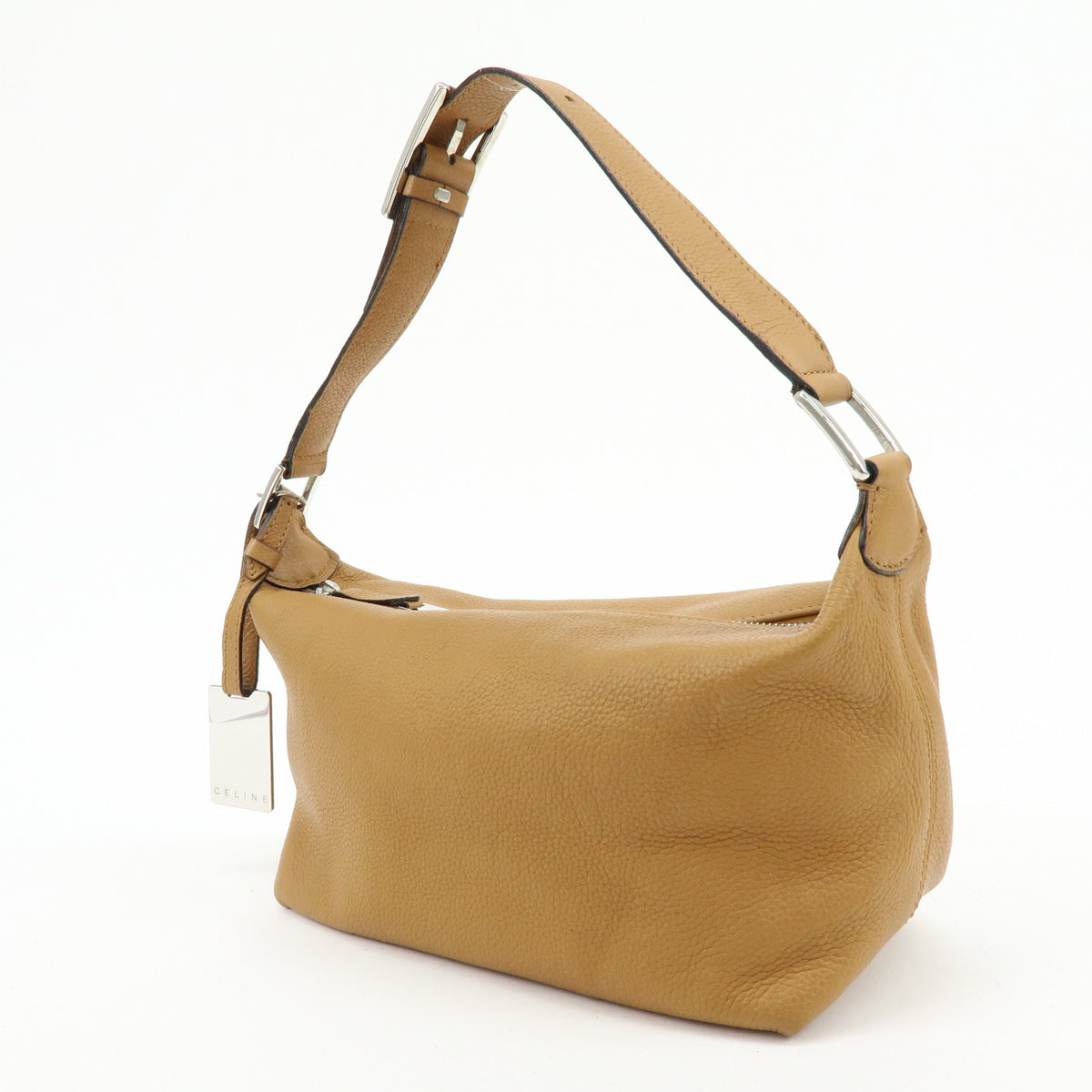 CELINE Logo Leather Shoulder Bag Hand Bag Camel