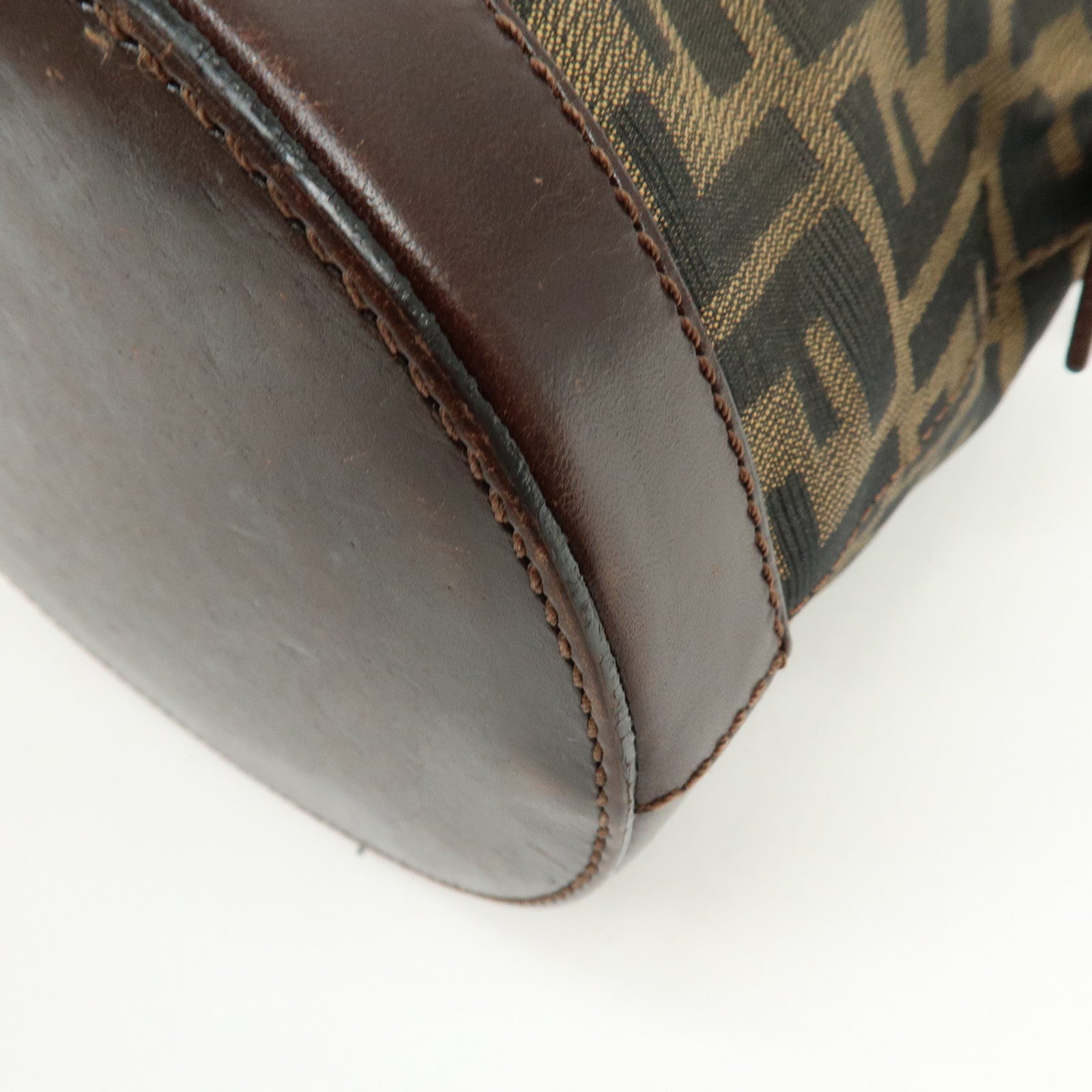 FENDI Zucca Canvas Leather Hand Bag Bucket Bag Brown 16325